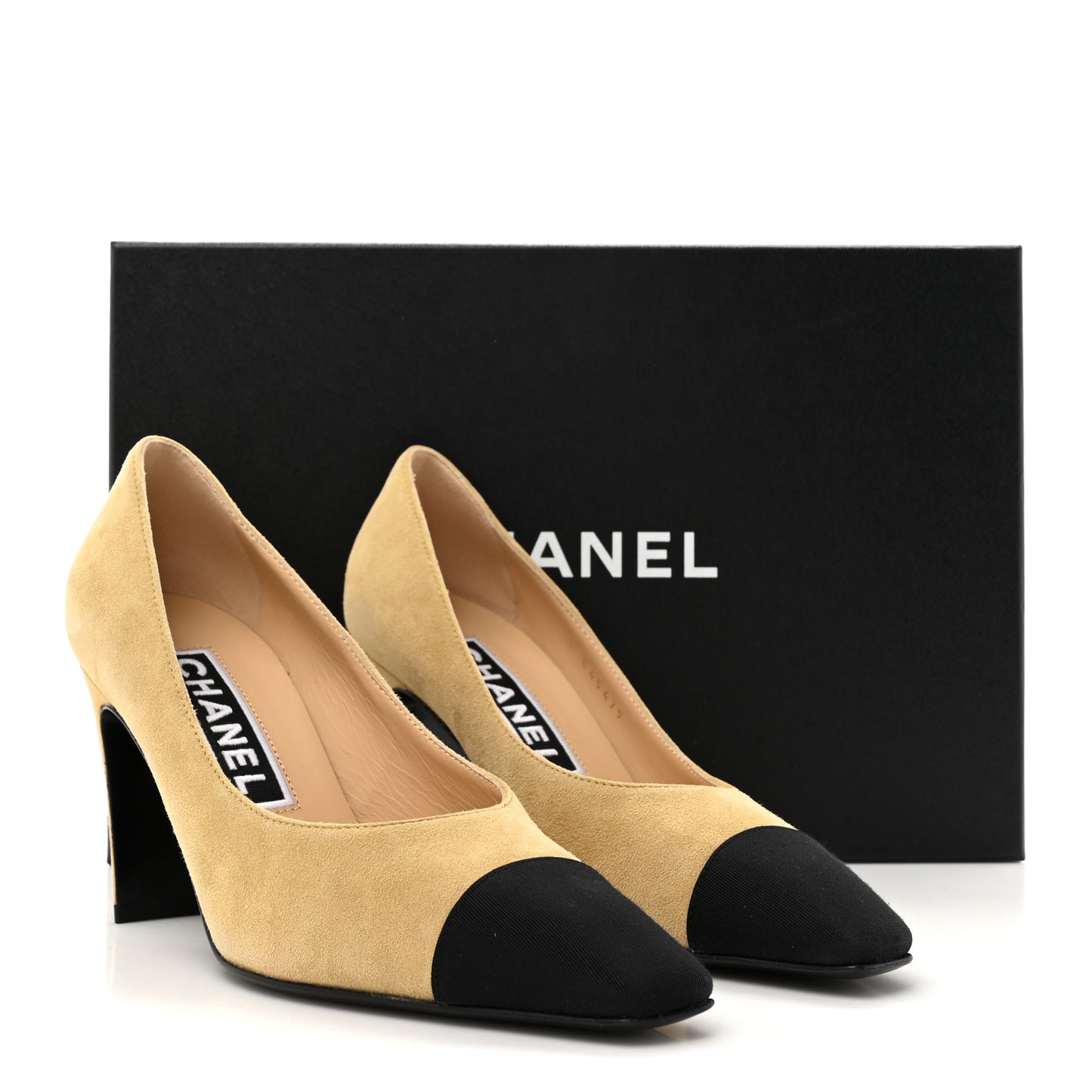 Suede Grosgrain Cap Toe CC Pumps 36 Beige Black