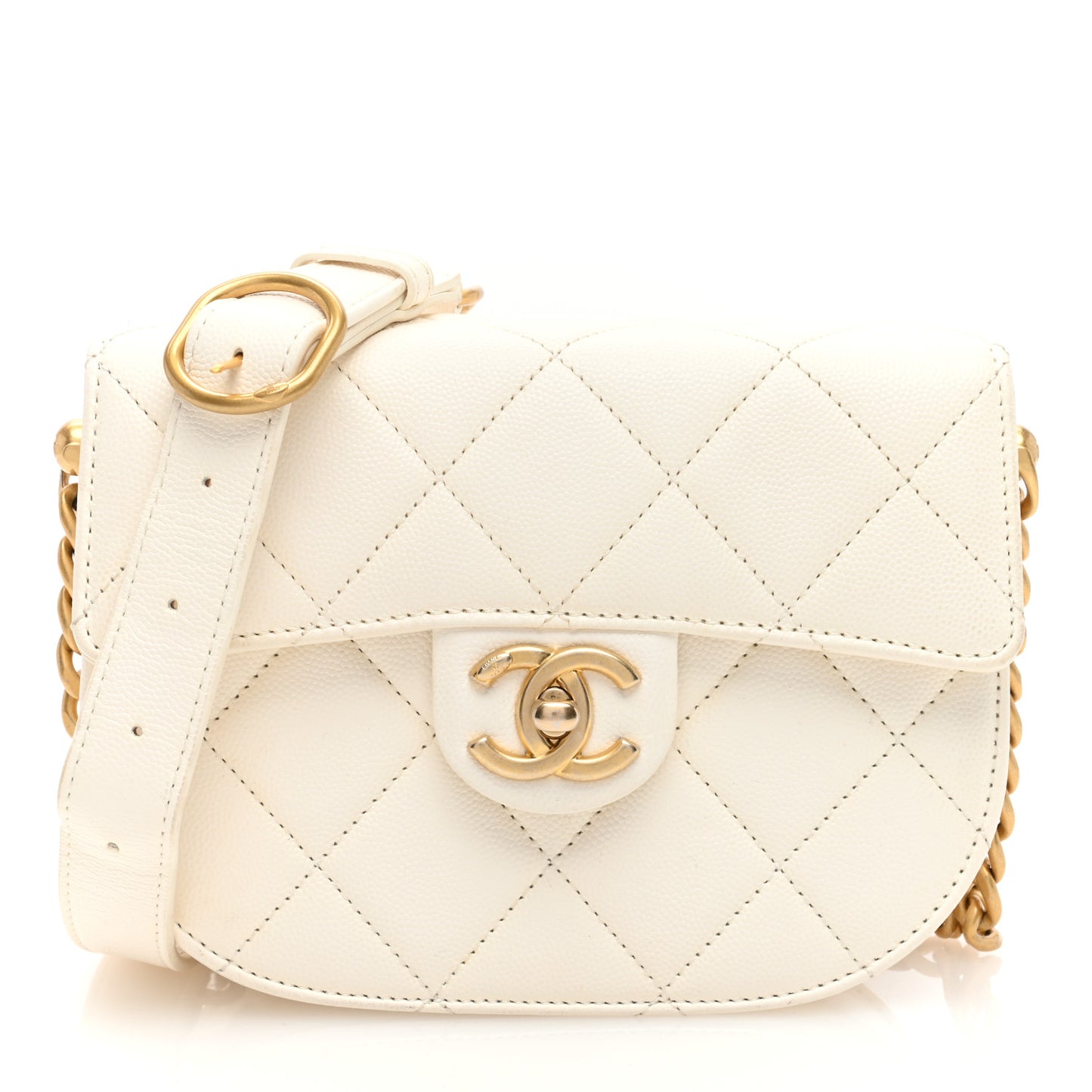 Calfskin Quilted Moon Messenger White
