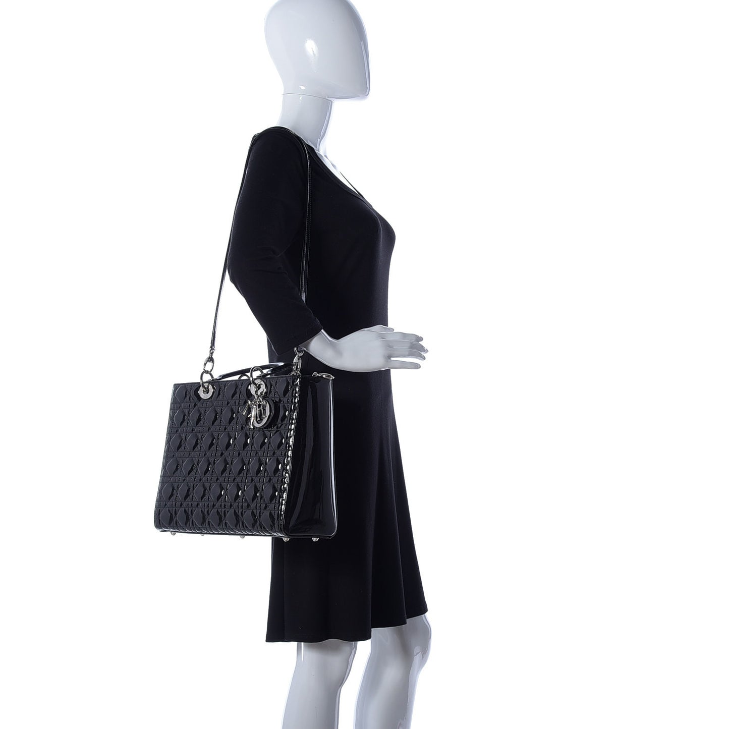 Patent Cannage Large Lady Dior Black