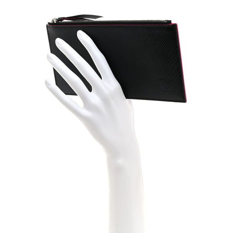 Epi Felicie Chain Wallet Zippered Insert Black Hot Pink
