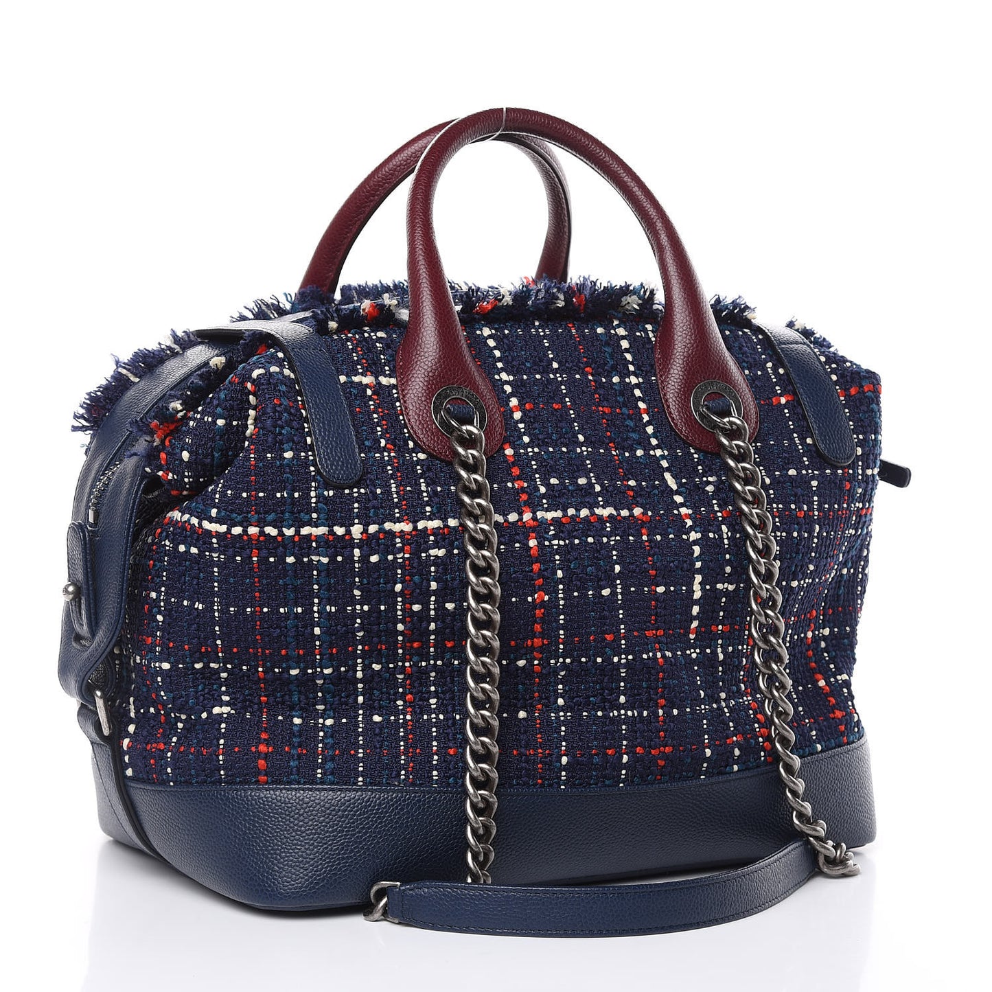 Tweed Trip Bowling Bag Navy Burgundy