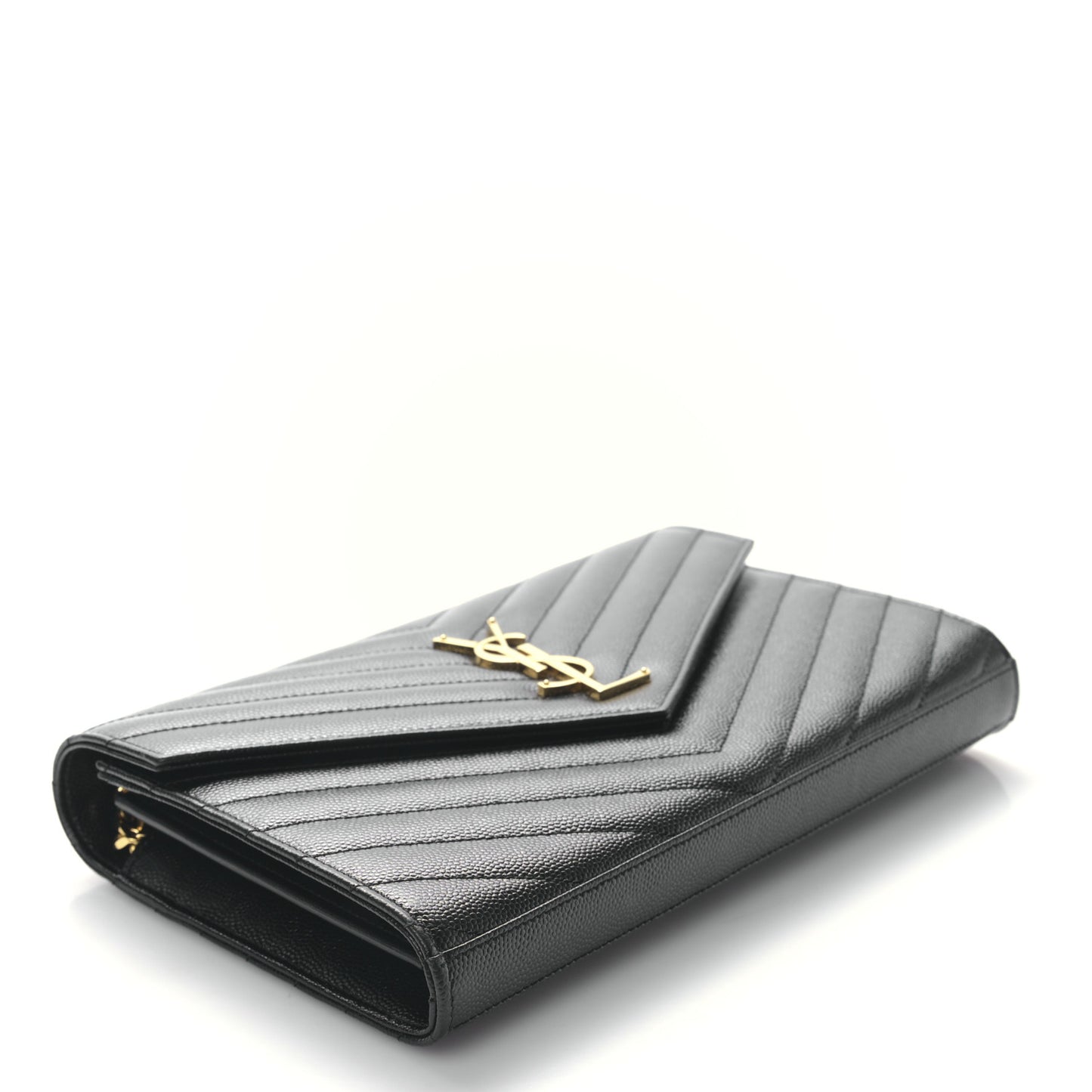 Grain De Poudre Matelasse Chevron Monogram Envelope Chain Wallet Black