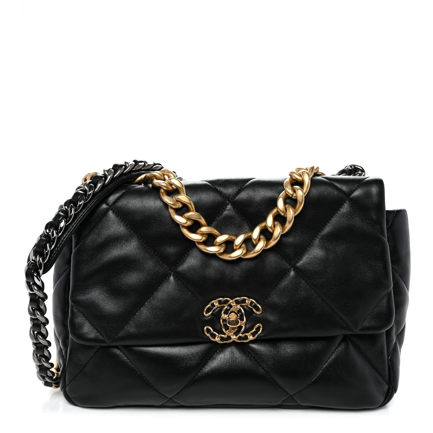 CHANEL ブラックレザー キルティングバッグ Chanel Lambskin Quilted Large Chanel 19 Flap Black 1911887