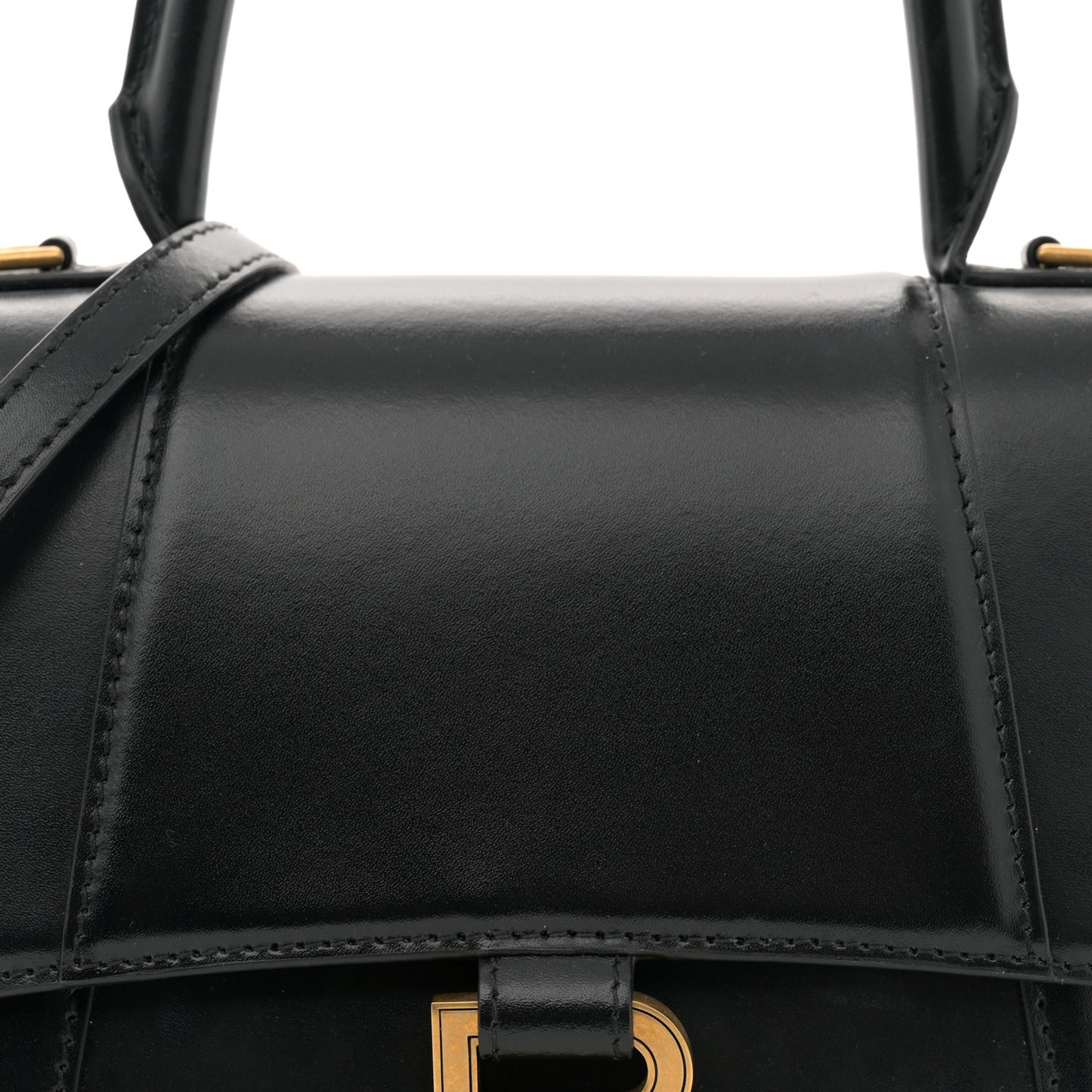 Shiny Box Calfskin Small Hourglass Top Handle Bag Black
