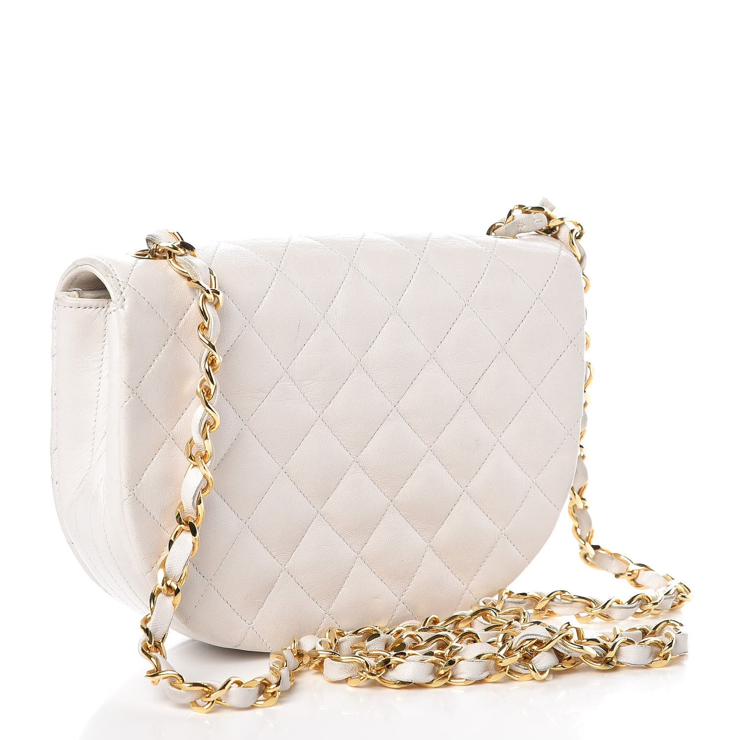 Lambskin Quilted Mini Half Moon Flap White