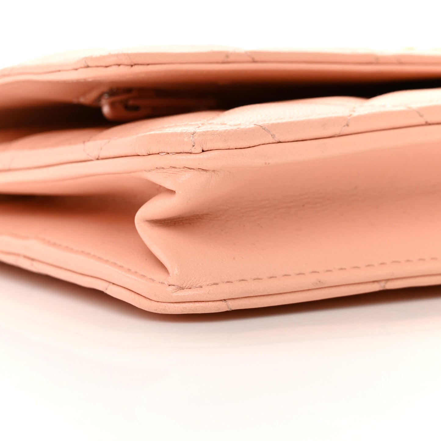 Lambskin Quilted Pearl Crush Wallet on Chain WOC Light Orange