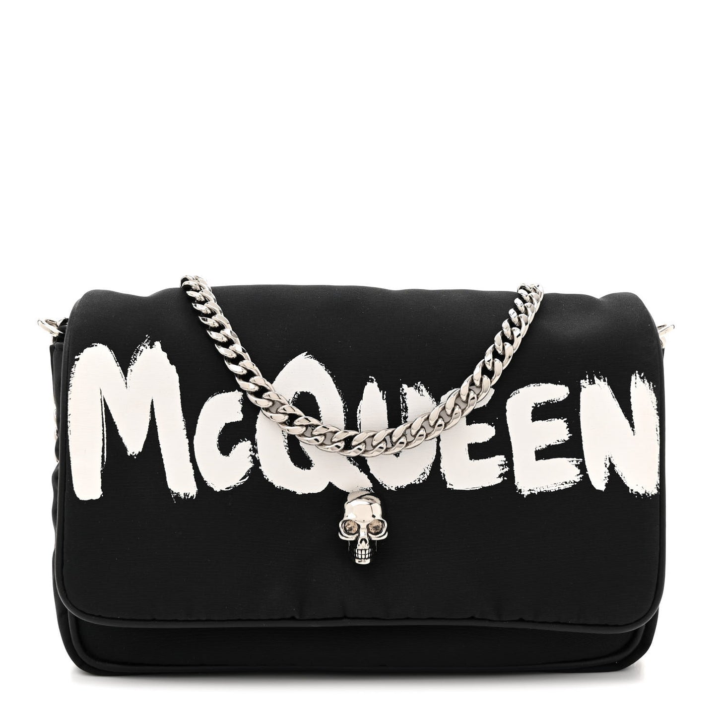 Nylon Graffiti Skull Small Crossbody Bag Black White