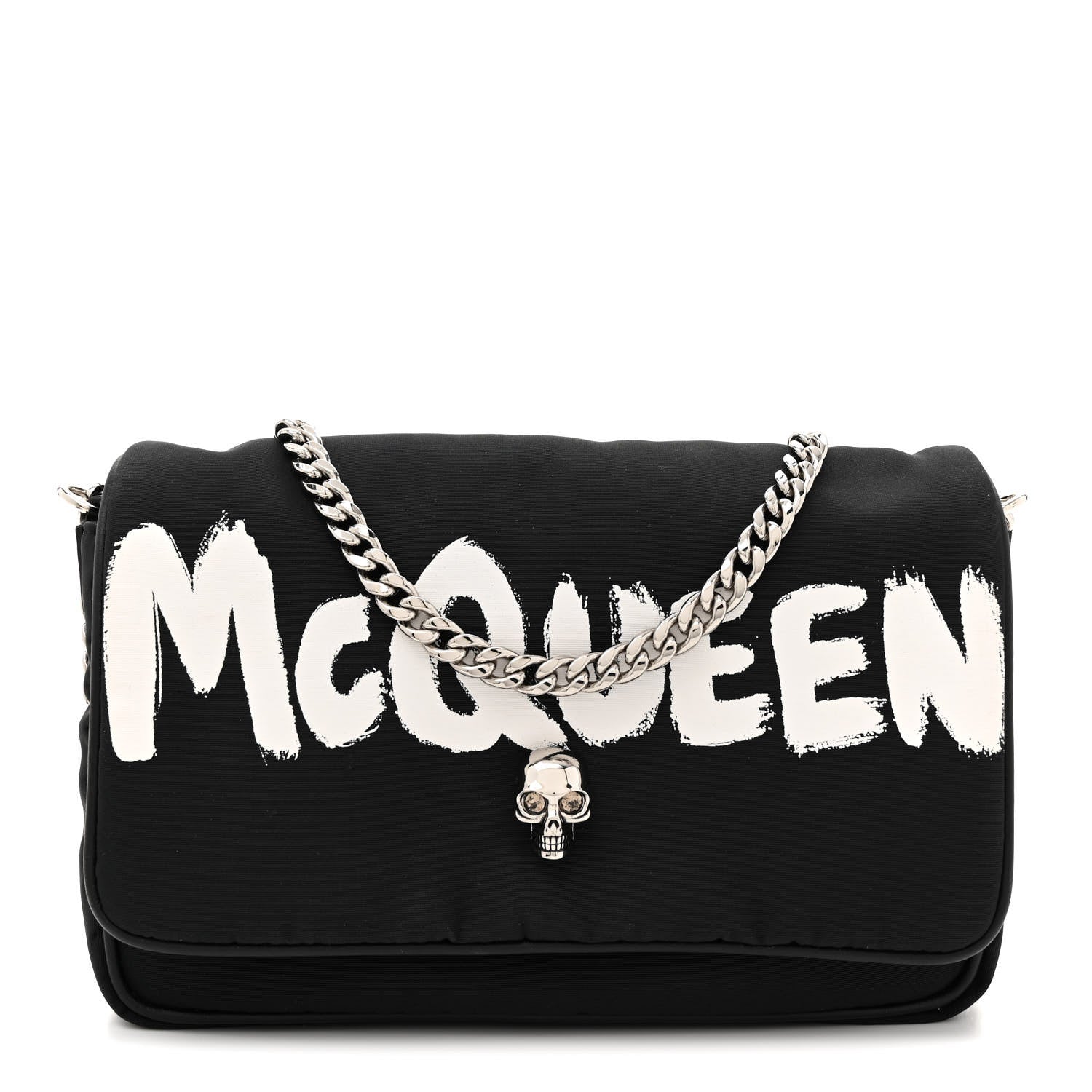 Alexander McQueen Nylon Graffiti Skull Small Crossbody Bag Black White 1 of 12