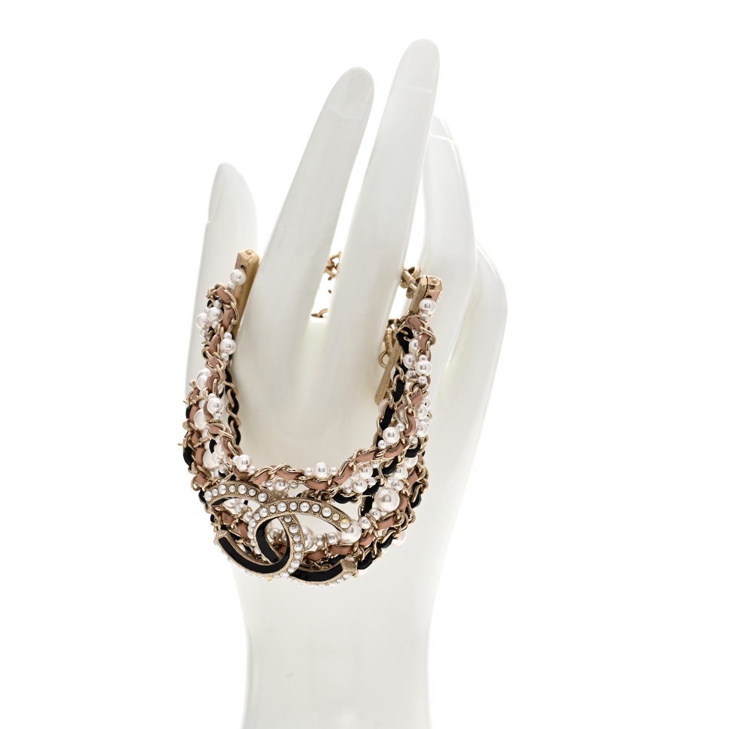 Pearl Lambskin CC Multistrand Bracelet Gold Black Beige Pink