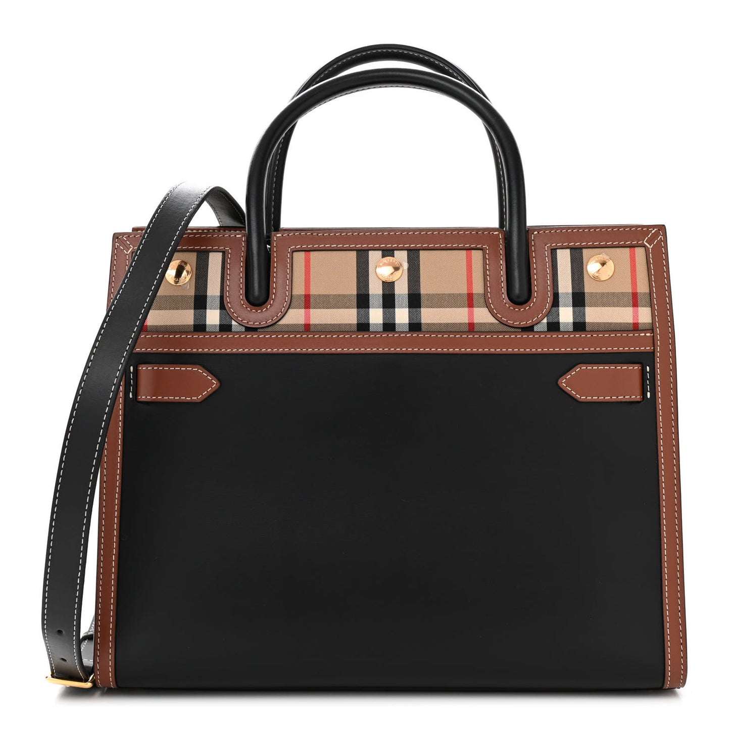 Calfskin Vintage Check Small Two Handle Title Bag Black