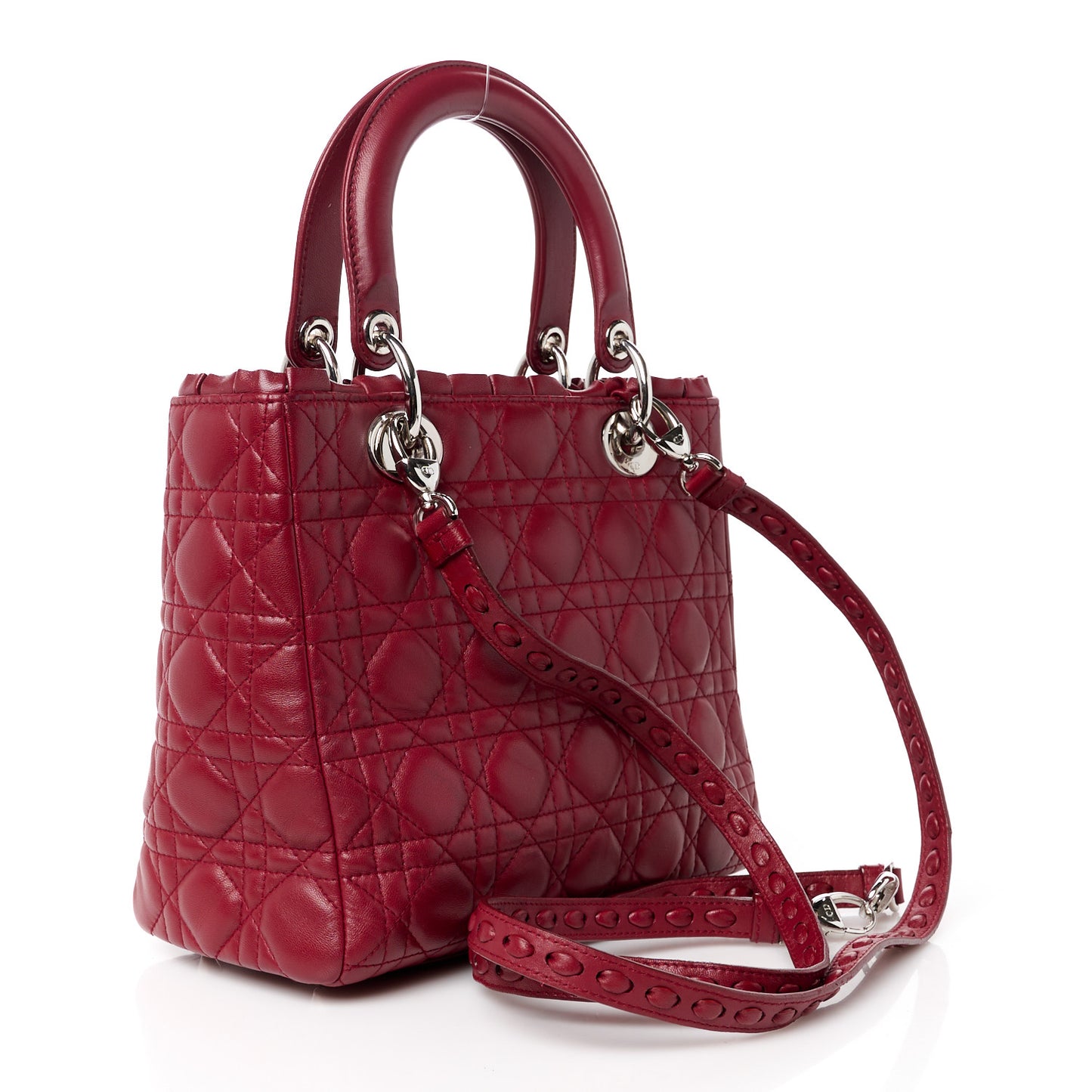 Lambskin Cannage Bow Medium Lady Dior Burgundy