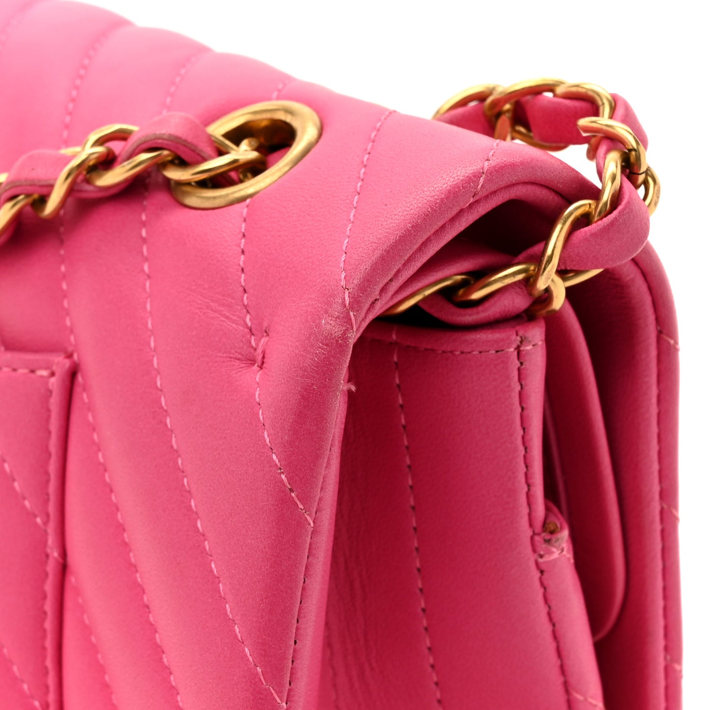 Lambskin Chevron Quilted Medium Double Flap Pink