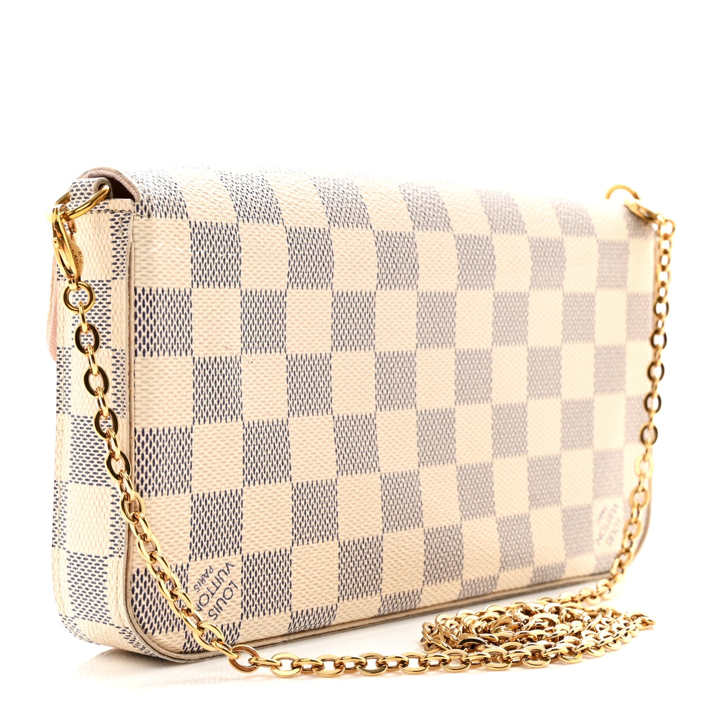 Damier Azur Pochette Felicie Chain Wallet Rose Ballerine