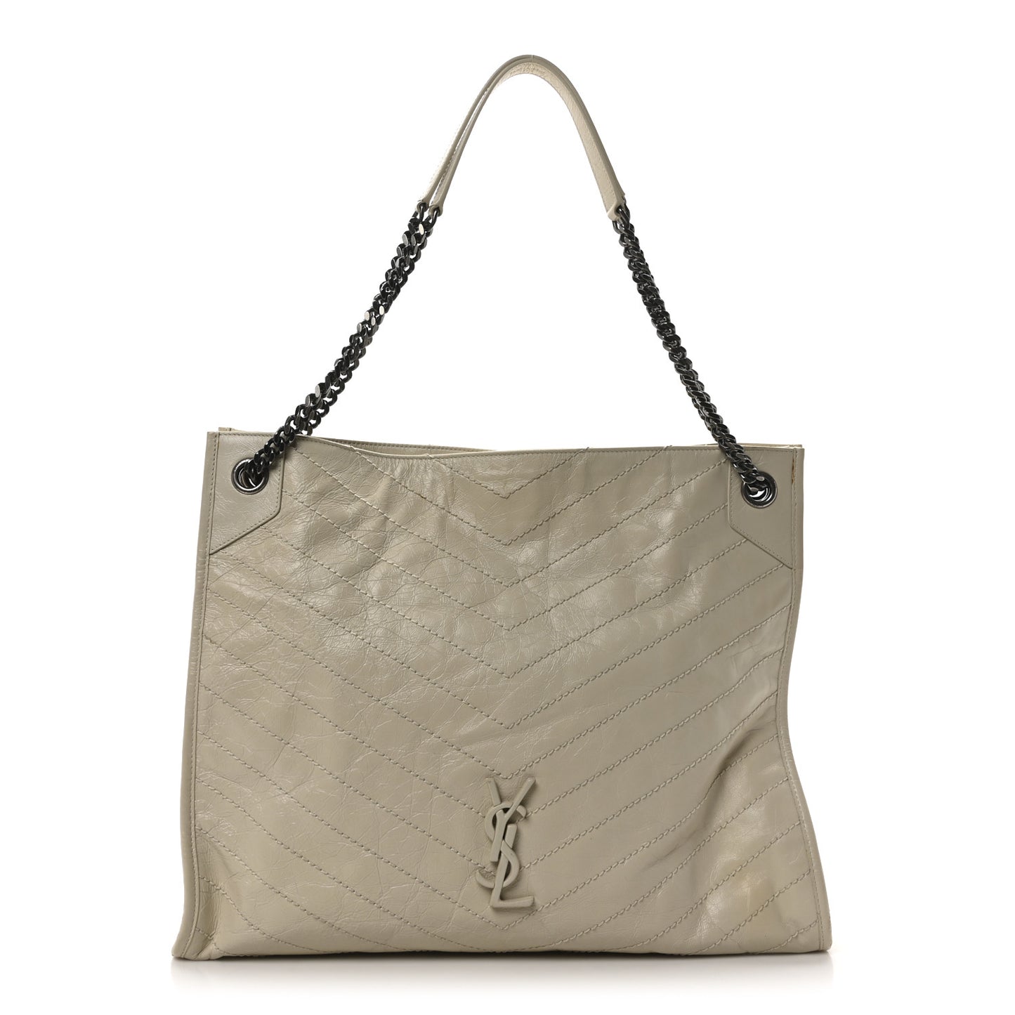Crinkled Calfskin Matelasse Monogram Large Niki Shopper Tote Cream Soft