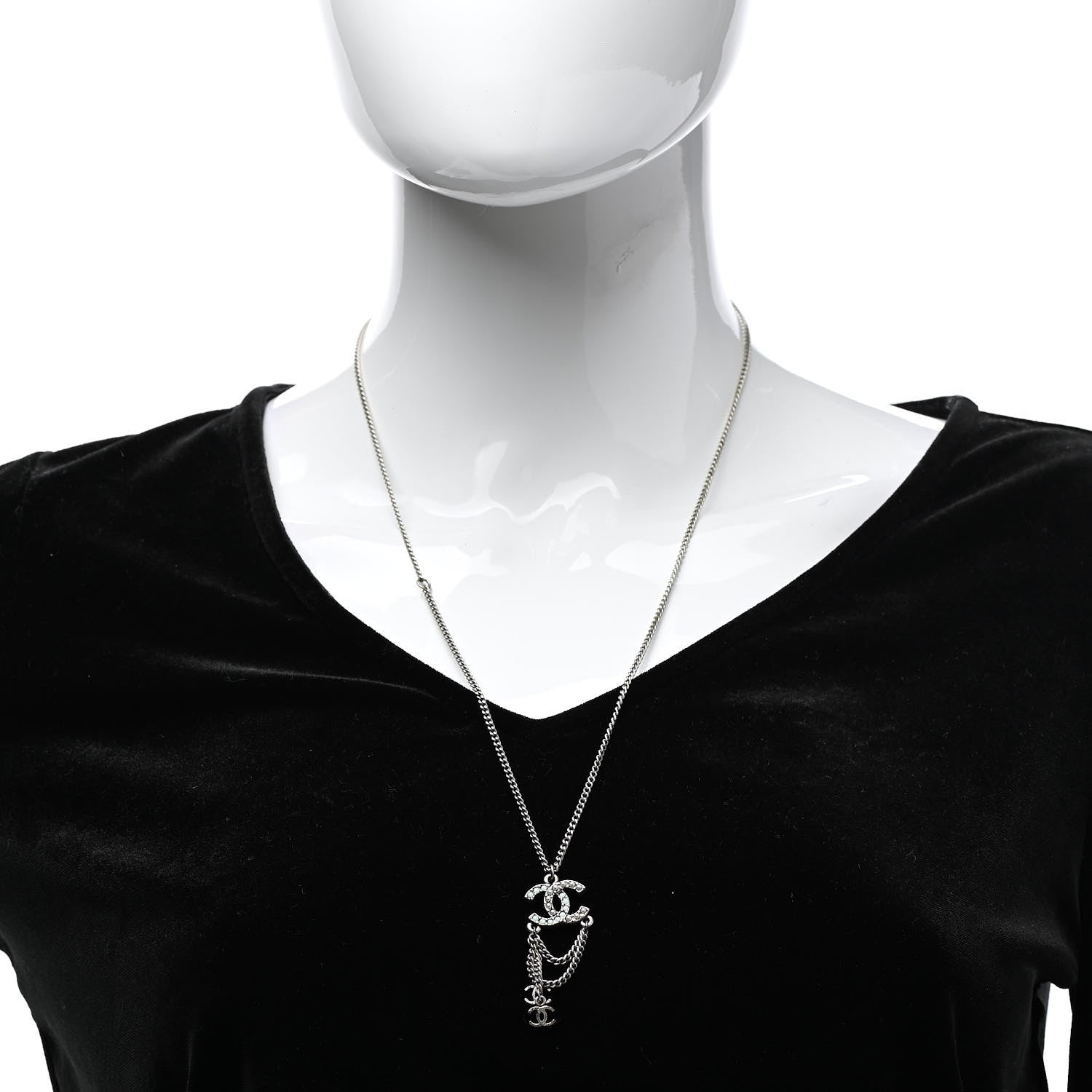 Chanel Ruthenium Pearl Chain CC Drop Necklace Silver 2 of 6