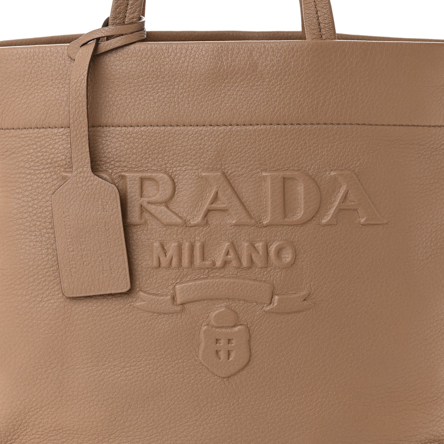 Vitello Daino Embossed Logo Shopping Tote Noisette
