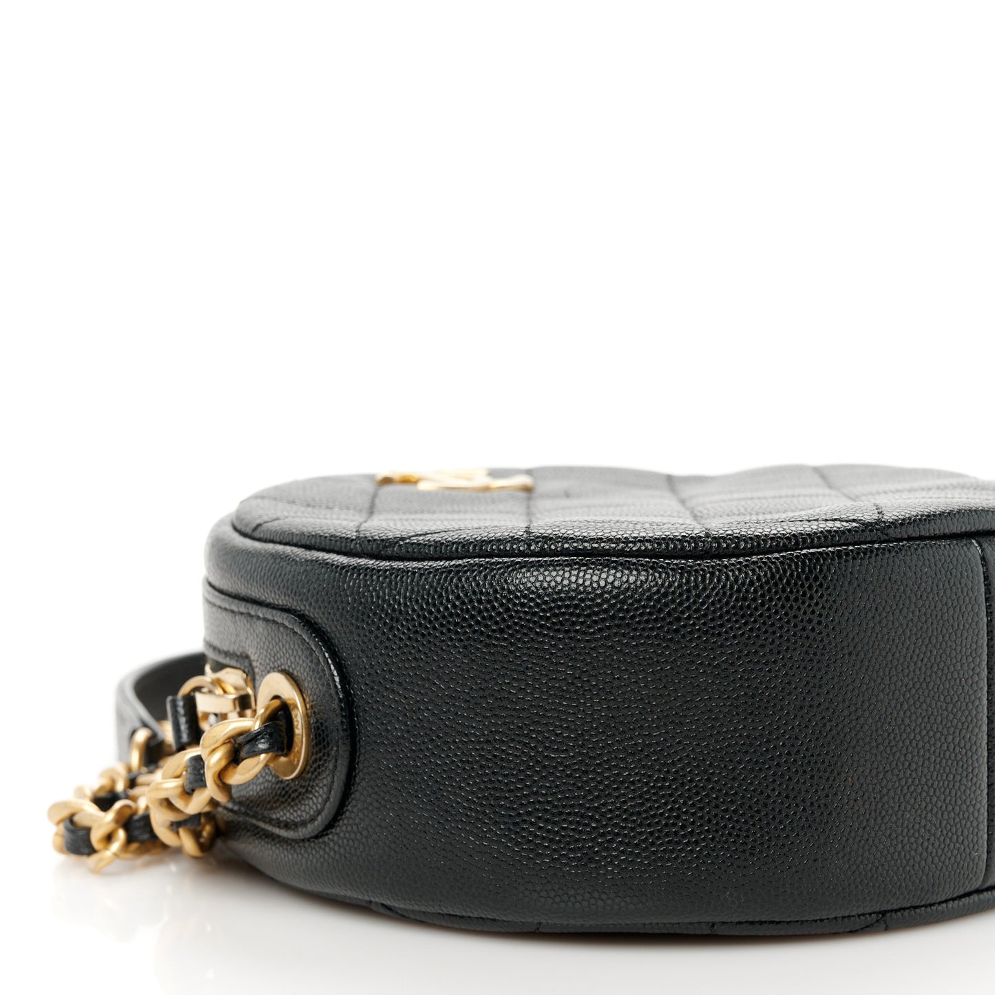 Caviar Quilted Round Clutch With Chain Black