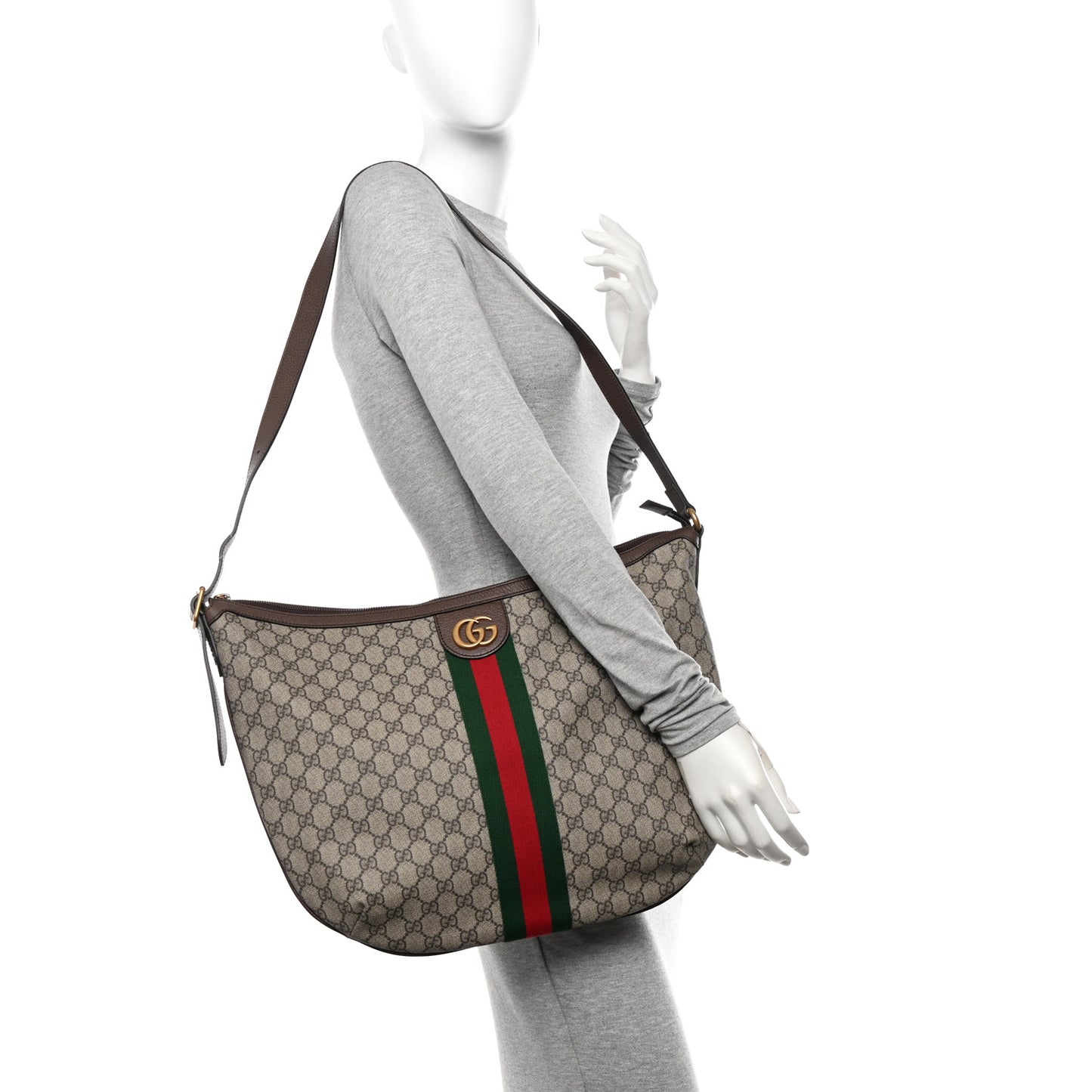 GG Supreme Monogram Web Ophidia Half Moon Hobo Brown