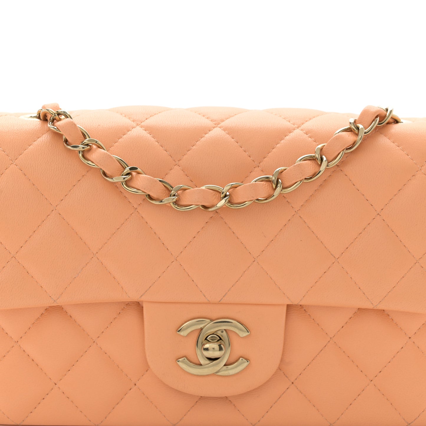 Lambskin Quilted Mini Rectangular Flap Light Orange
