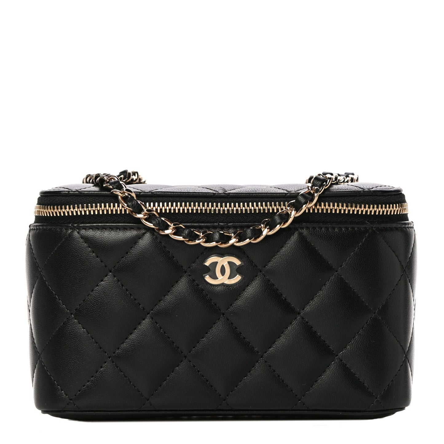 Lambskin Quilted Small Vanity Case With Chain Black