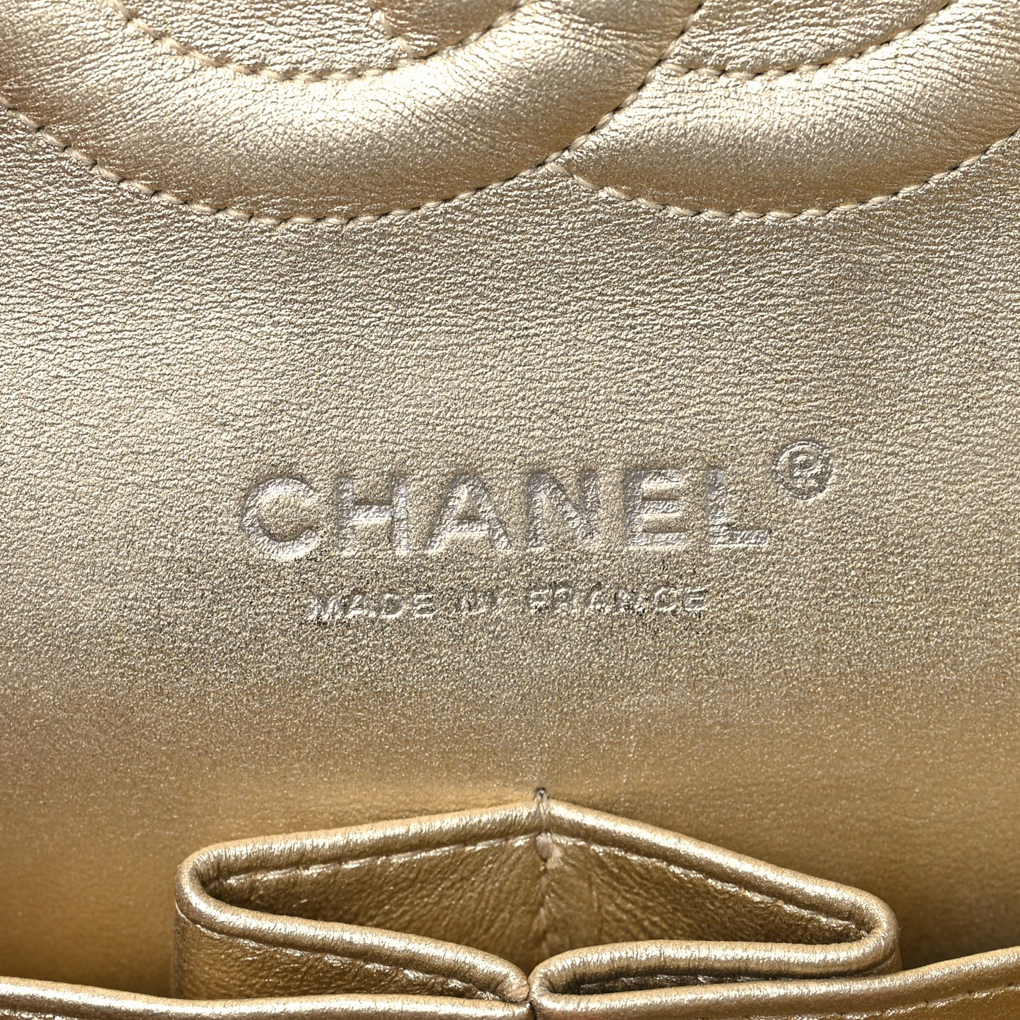 Metallic Lambskin Quilted Medium Double Flap Gold
