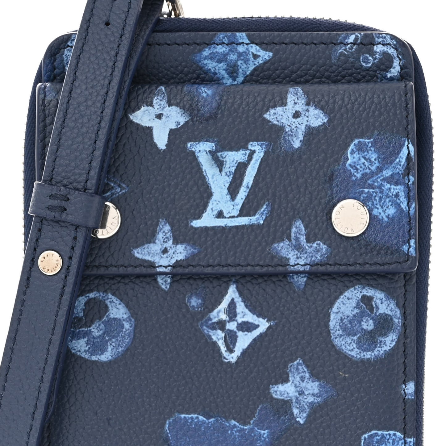 Monogram Ink Watercolor Phone Pouch Blue