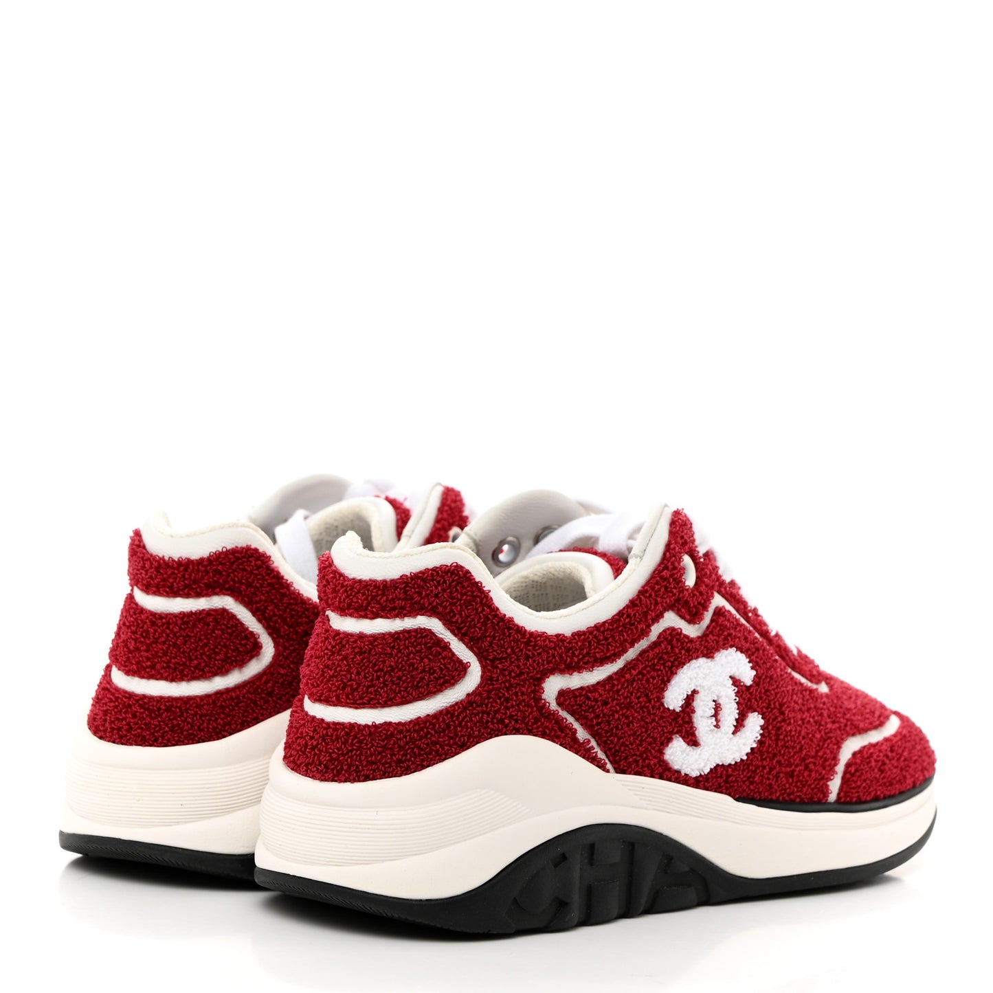 Terry Cloth Calfskin Womens Logo Sneakers 36 Red White