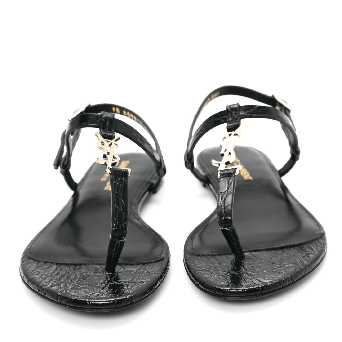 Calfskin Crocodile Embossed Cassandra Monogram Sandals 35.5 Black