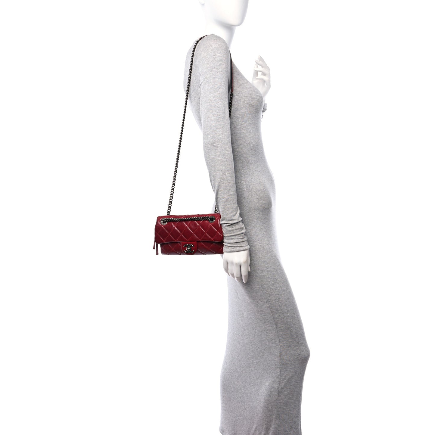 Glazed Calfskin Quilted Small Duo Color Flap Red