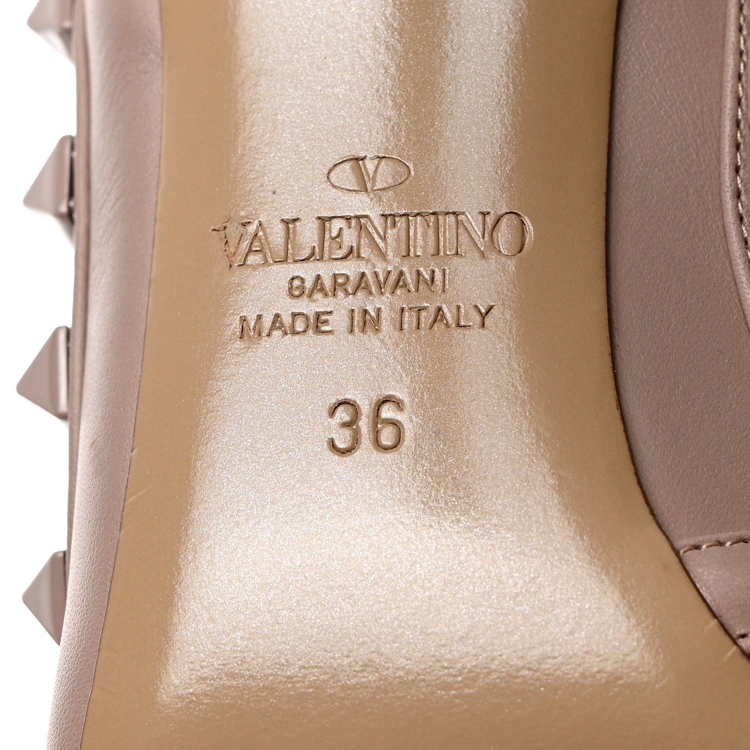 Valentino Garavani Calfskin Lacquered Monochrome Rockstud Ankle Strap 100mm Pumps 36 Poudre 8 of 9