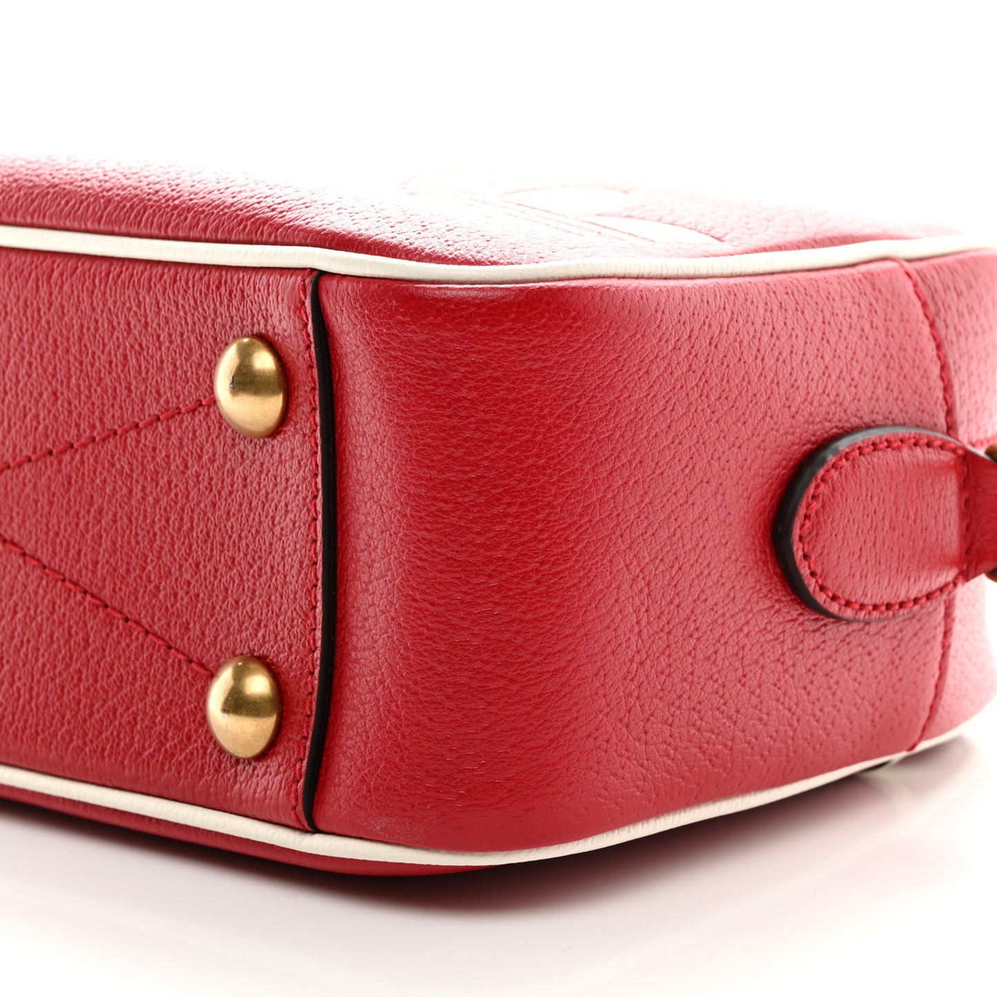 X ADIDAS Textured Dollar Calfskin Web Trefoil Logo Small Messenger Bag Hibiscus Red Off White