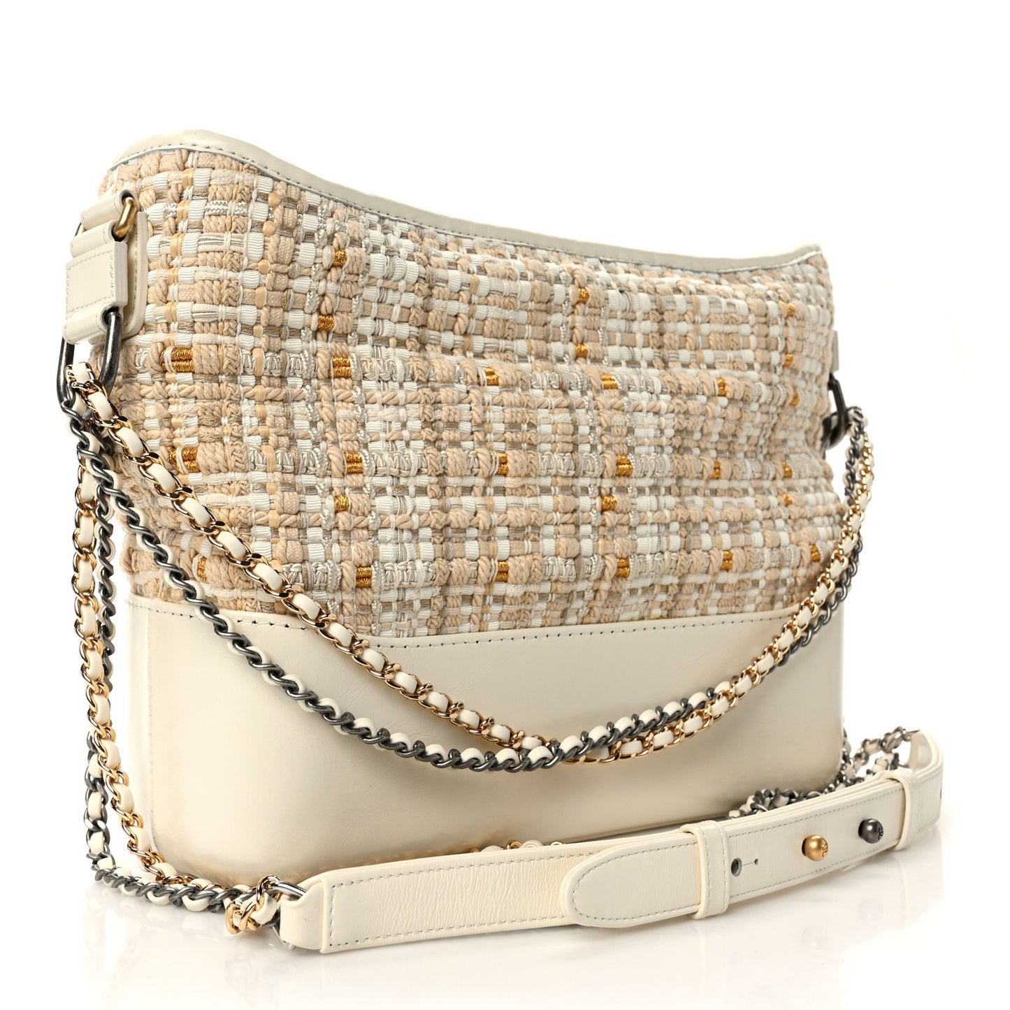 Tweed Calfskin Quilted Medium Gabrielle Hobo Beige Ivory