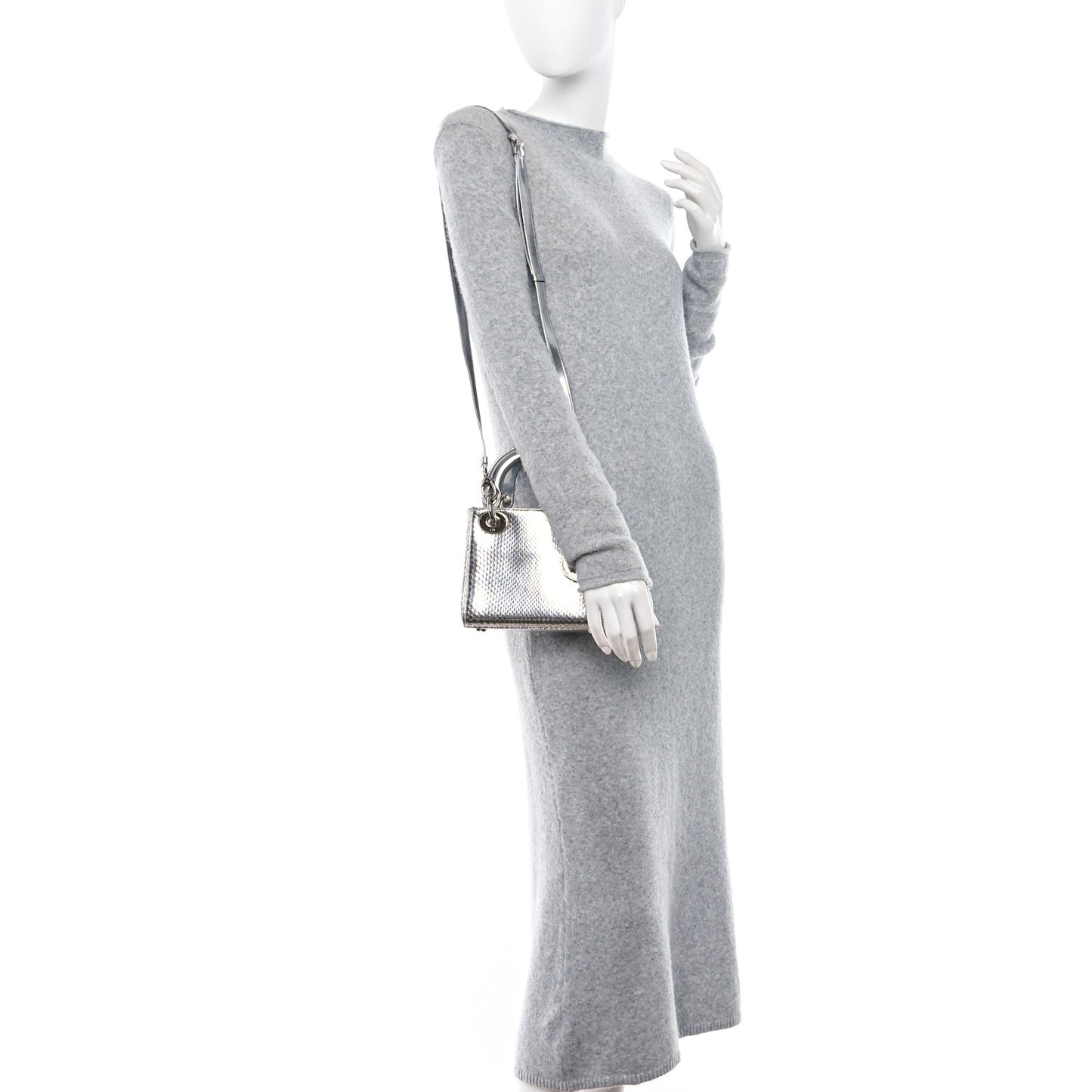 Metallic Snakeskin Mini Lady Dior Silver
