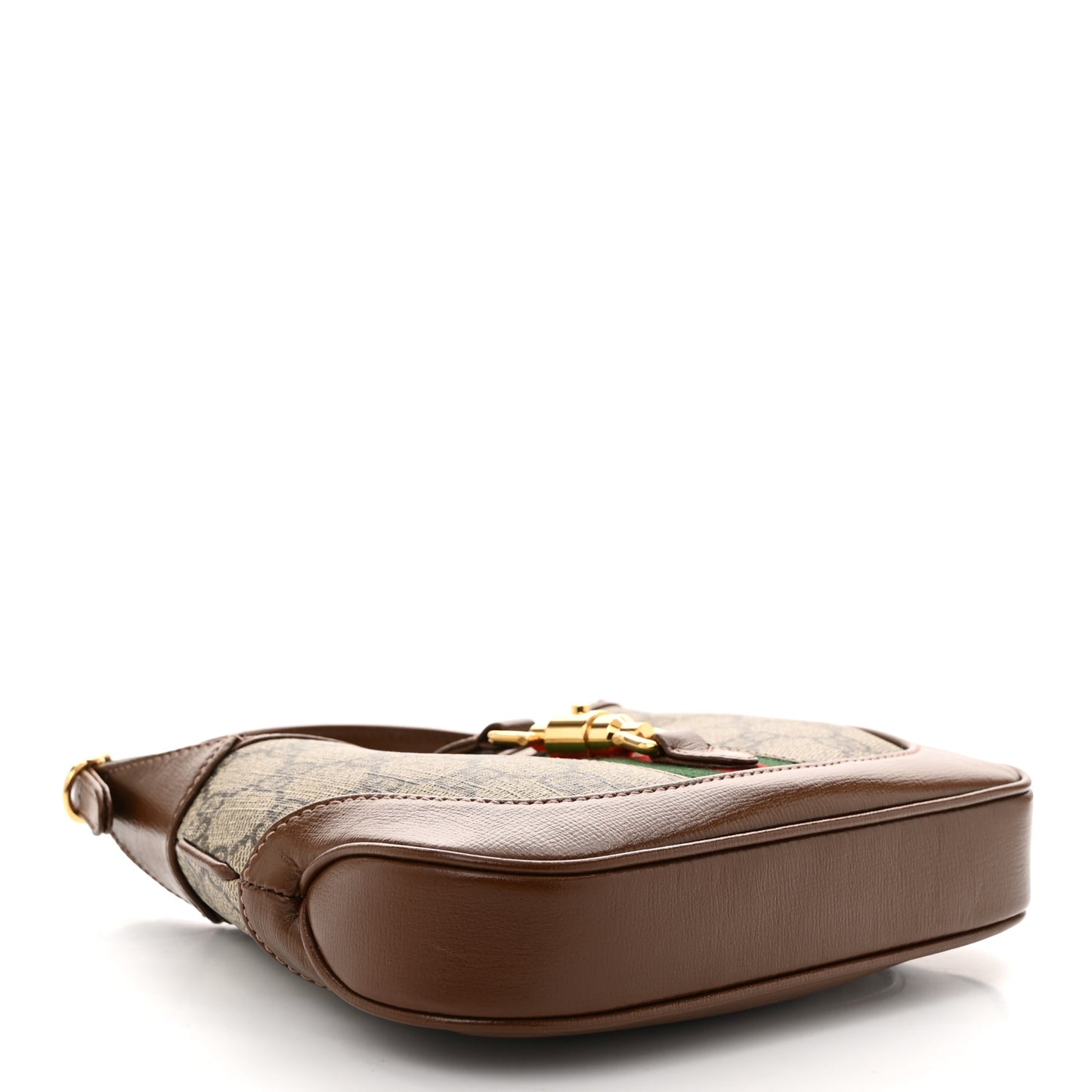 GG Supreme Monogram Azalea Calfskin Web Mini Jackie 1961 Hobo Beige Ebony Brown Sugar