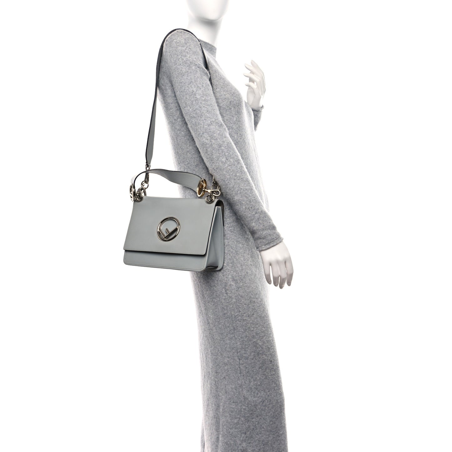 Vitello Century Opaco F is Fendi Kan I Shoulder Bag Grigio Perla