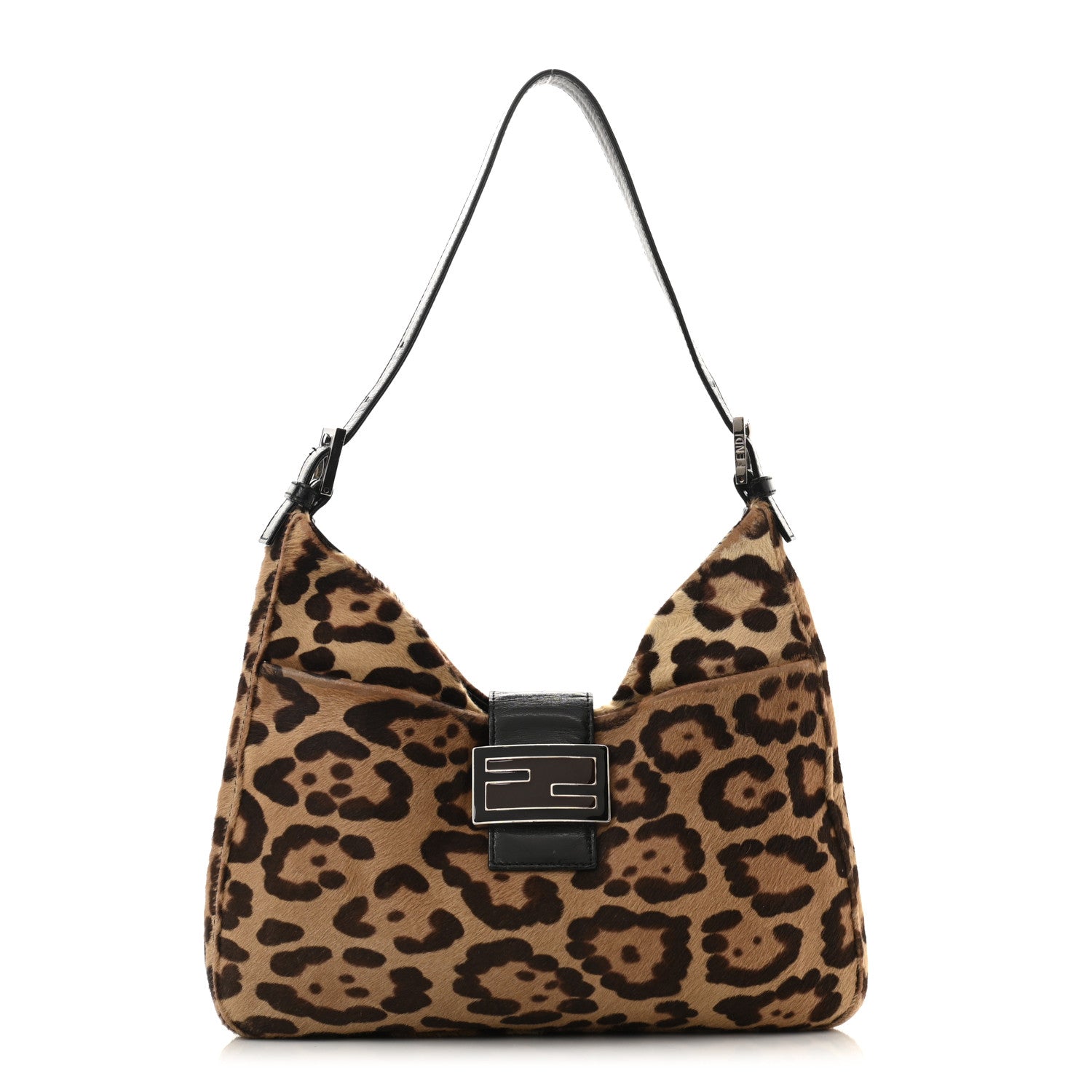 バッグ fendi Leopard Shoulder Bag hand leather Fendi Calf Hair Leopard Print Shoulder Bag Brown Black 1066100