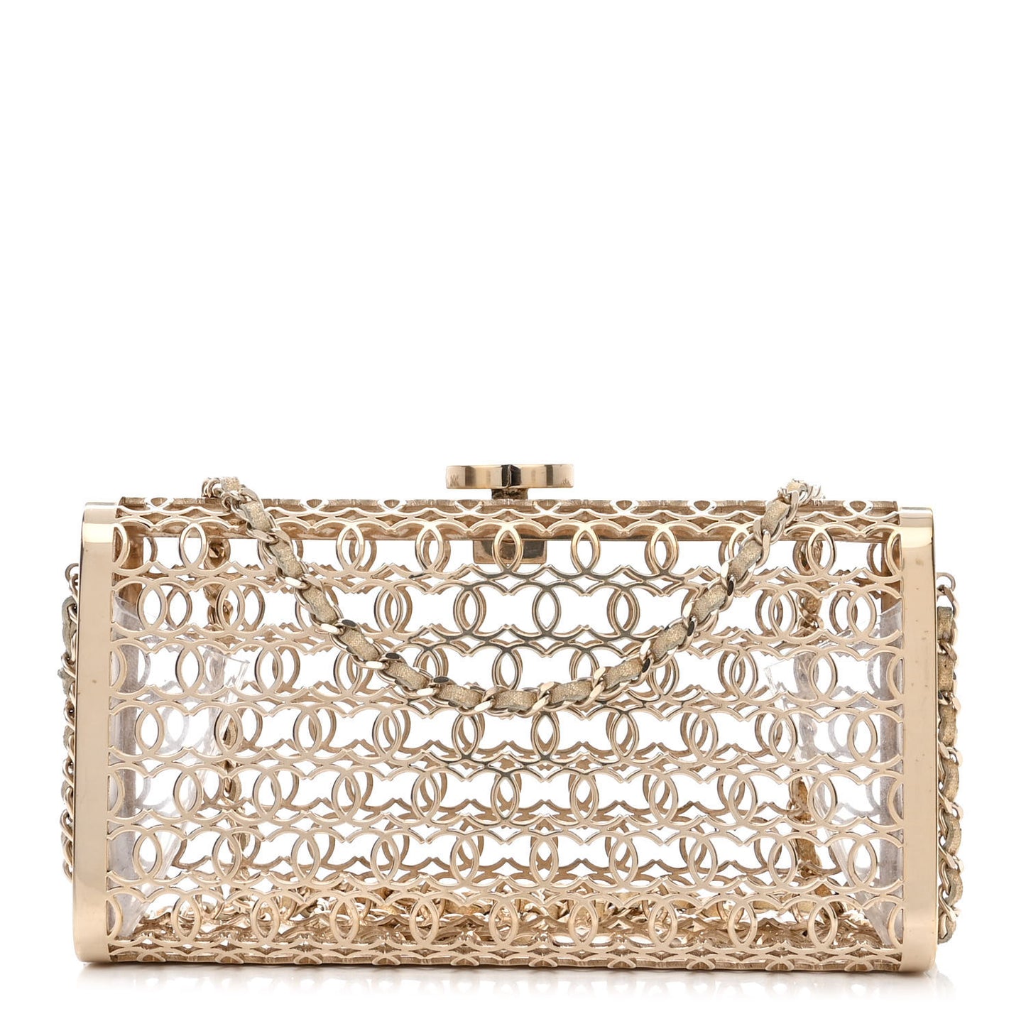 Metal CC Moucharabieh Minaudiere Crossbody Gold