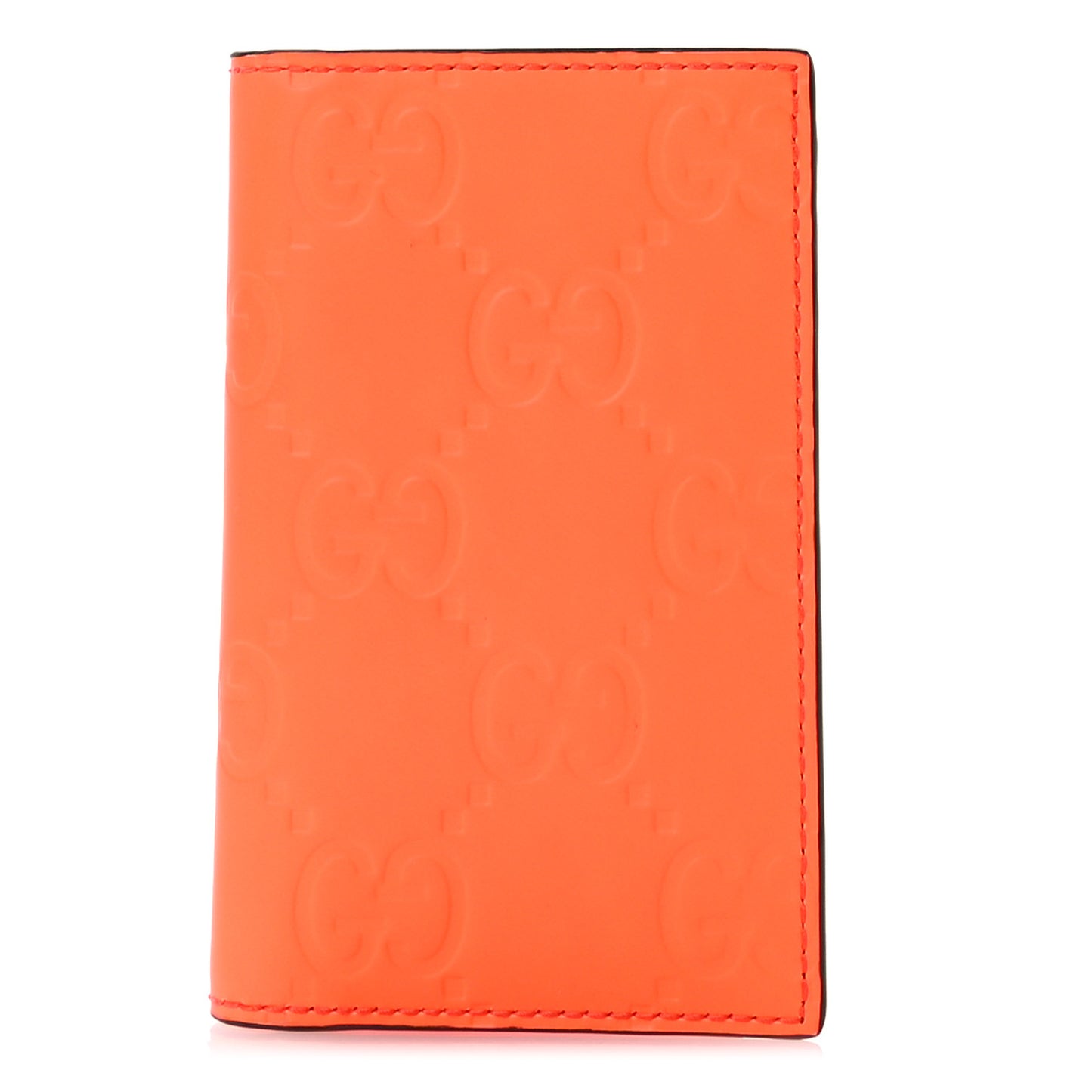 Rubber Effect GG Embossed Long Card Case New Orange Fluo