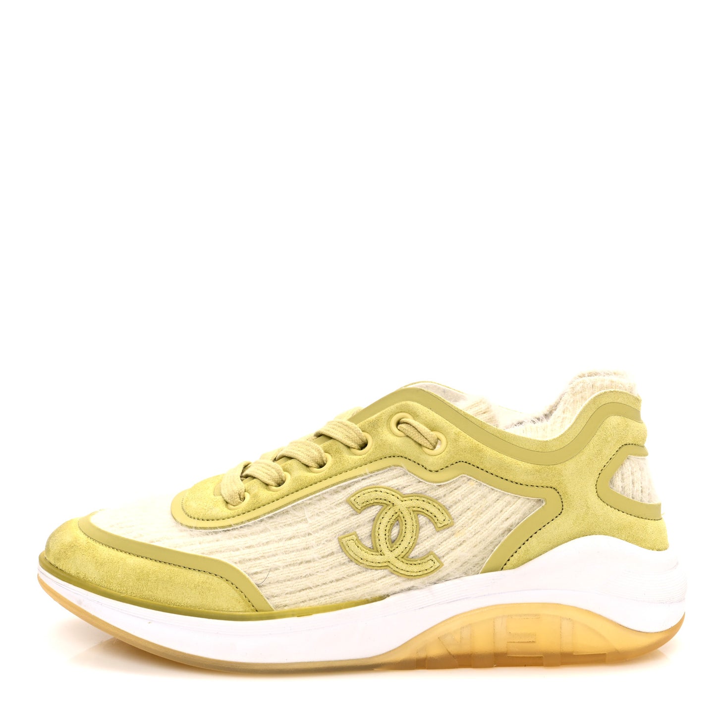 Suede Calfskin Stretch Fabric CC Sneakers 35 Yellow