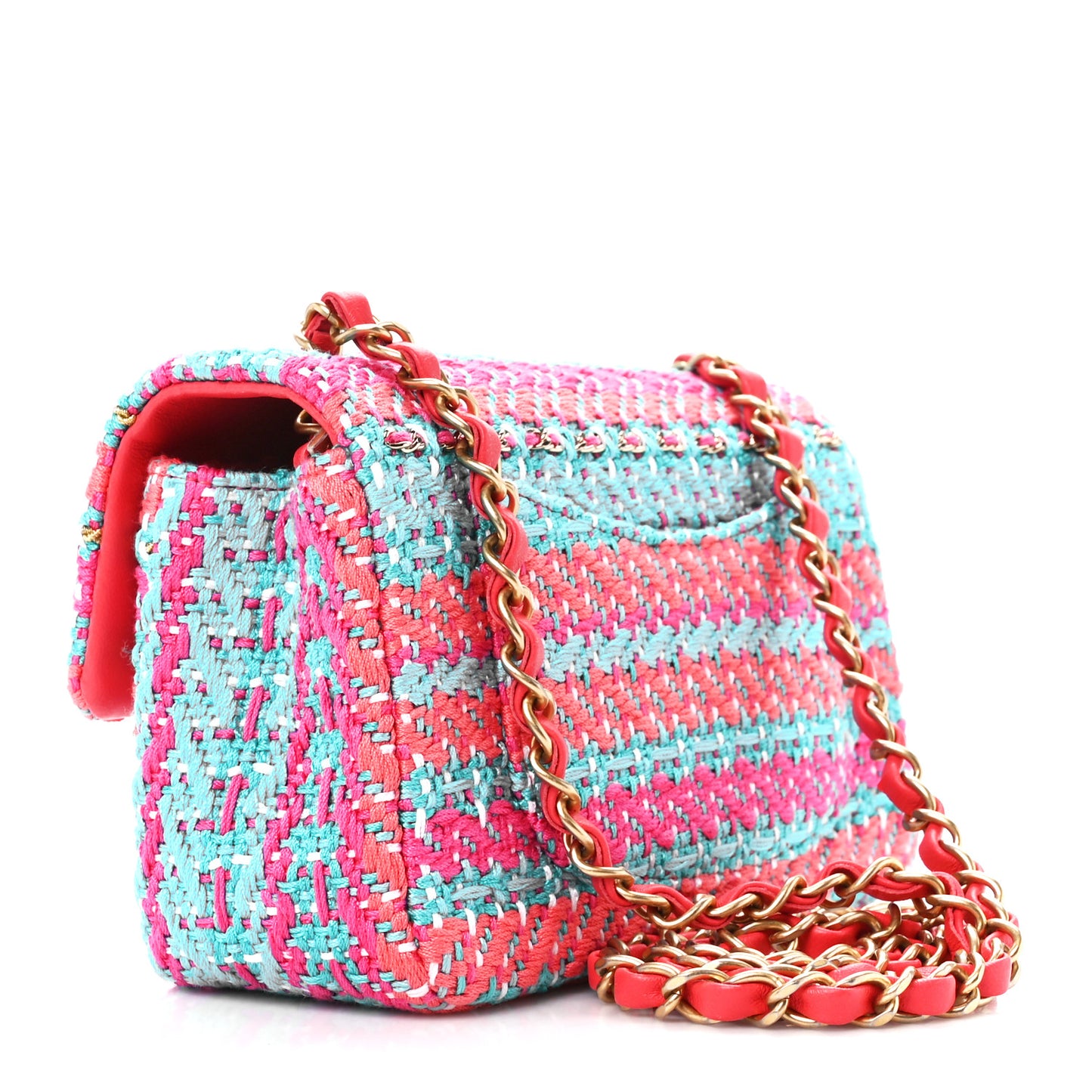 Cotton Mixed Fibers Woven Mini Rectangular Flap Red Fuchsia Blue
