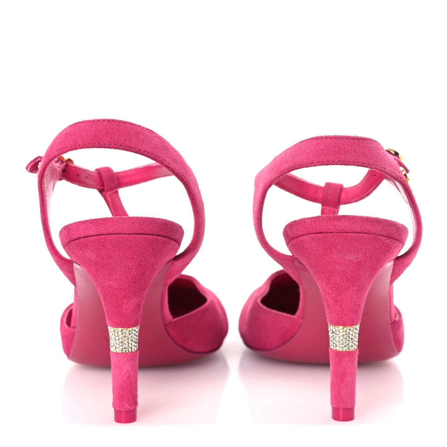 Suede Lambskin Cap Toe Crystal Slingback Pumps 38 Fuchsia Black