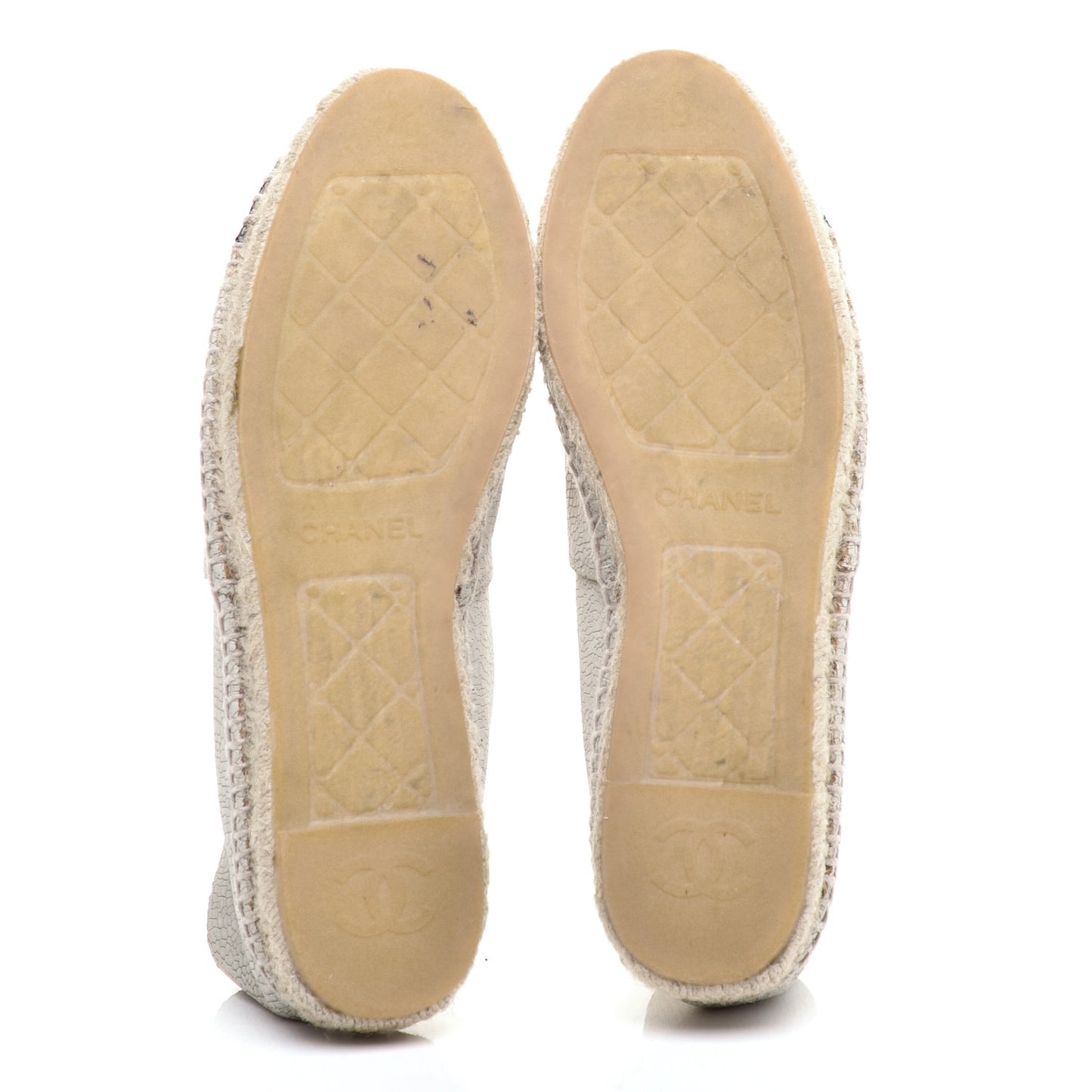 Crackled Calfskin Espadrilles 40 Light Beige Black