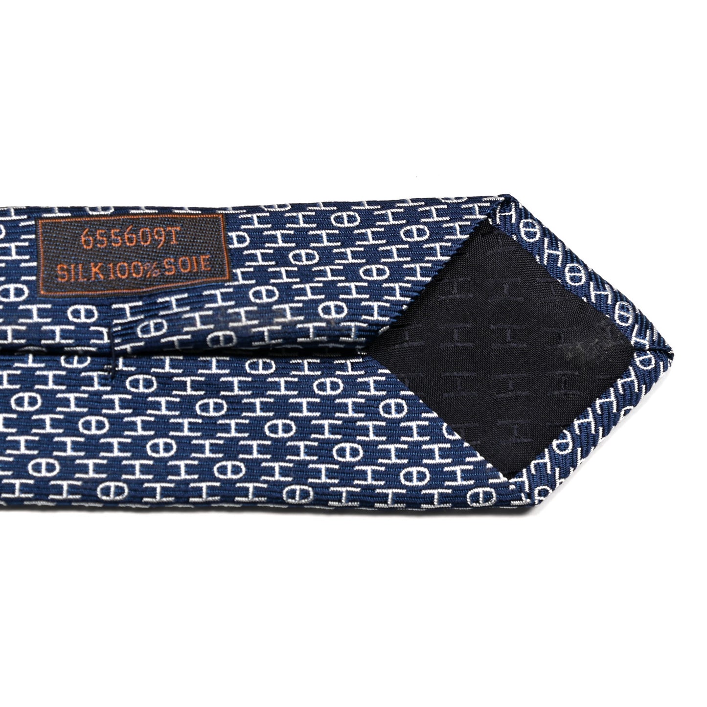 Silk Printed Mens H Enchaines Neck Tie Marine Ciel