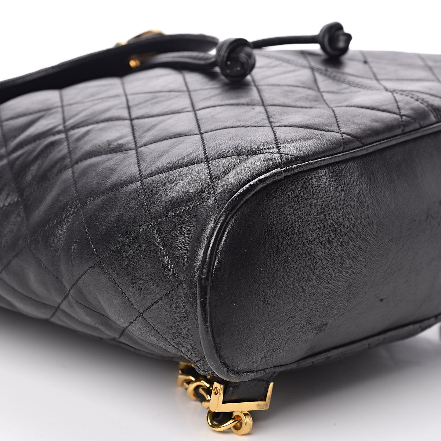 Lambskin Quilted Drawstring Backpack Black