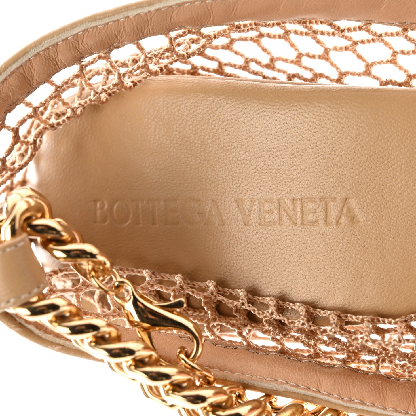 Mesh Calfskin Chain Stretch Pumps 37 Beige