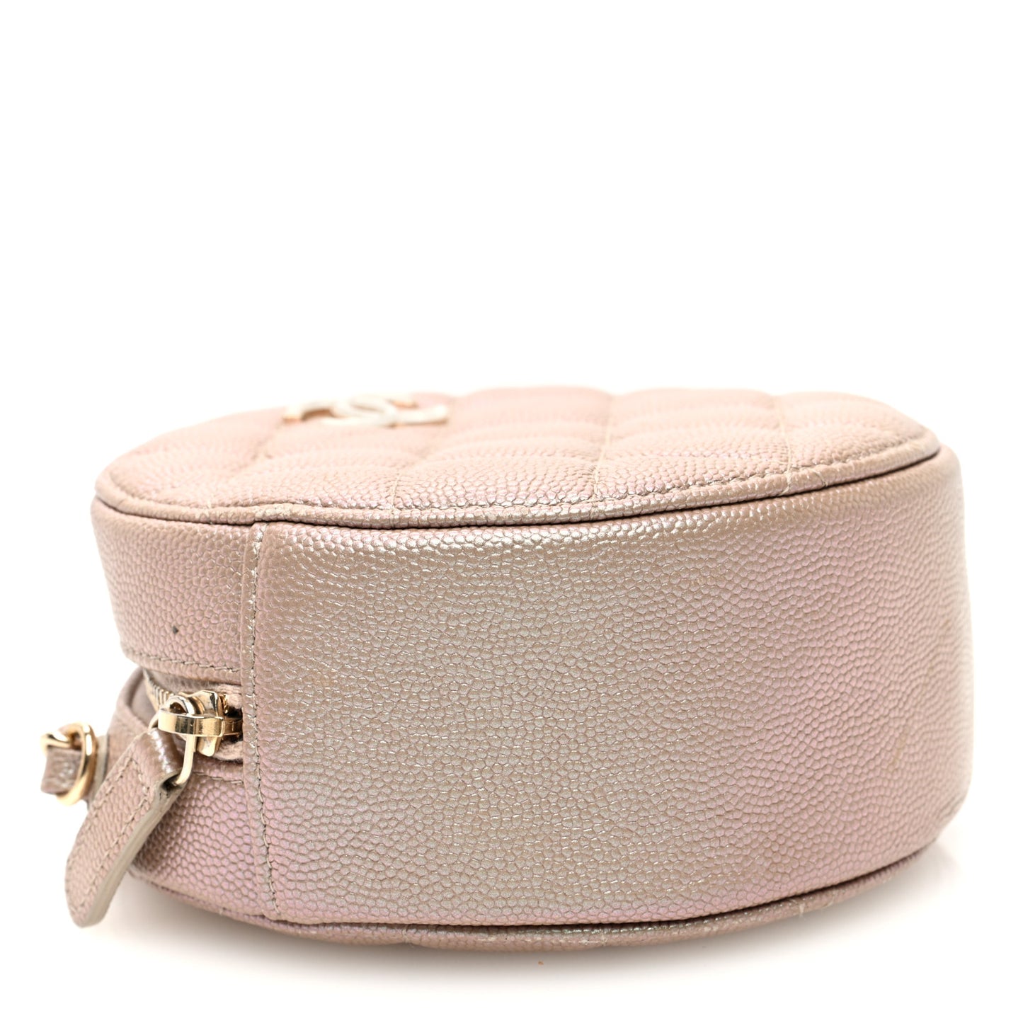 Iridescent Caviar Resin Quilted Round Clutch With Chain Beige