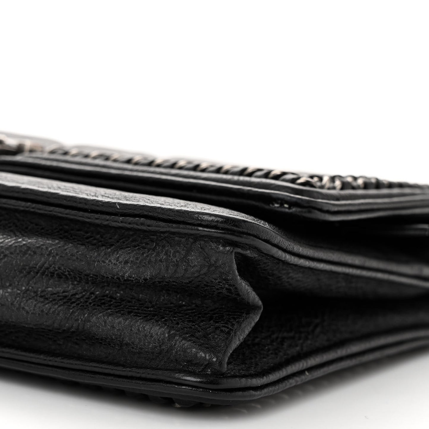 Calfskin Quilted Chain Around Boy Wallet On Chain WOC Black