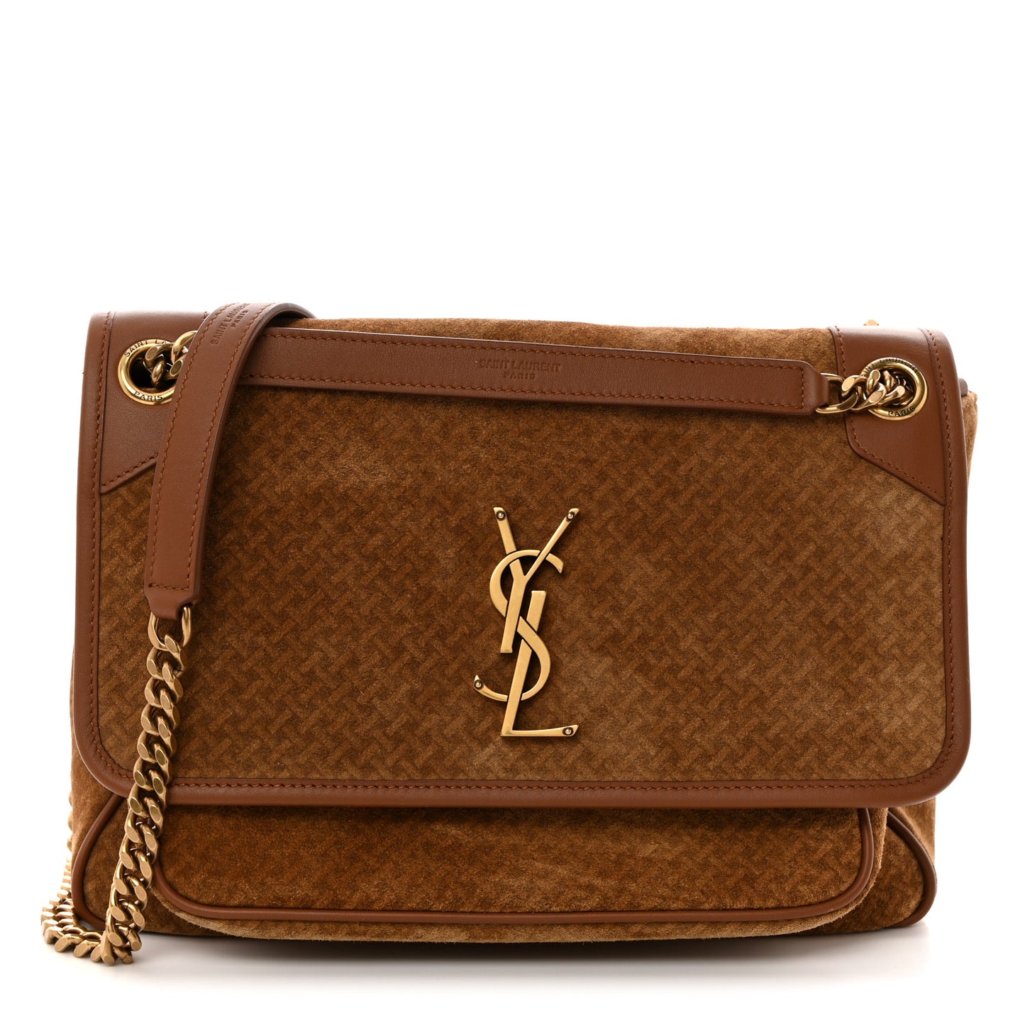 Suede Monogram Medium Niki Chain Satchel Brun Clair Brun Fonce