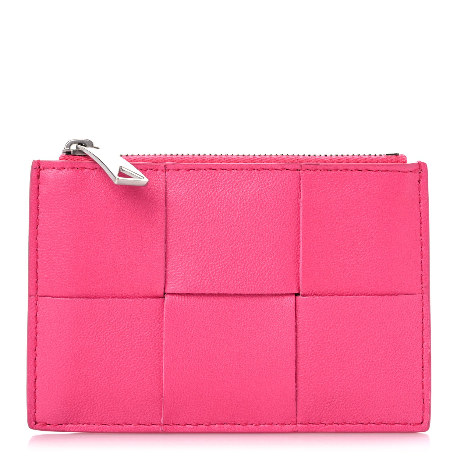 Bottega Veneta ピンク レザー 名刺入れ Bottega Veneta Nappa Maxi Intrecciato Zip Card Holder Pink