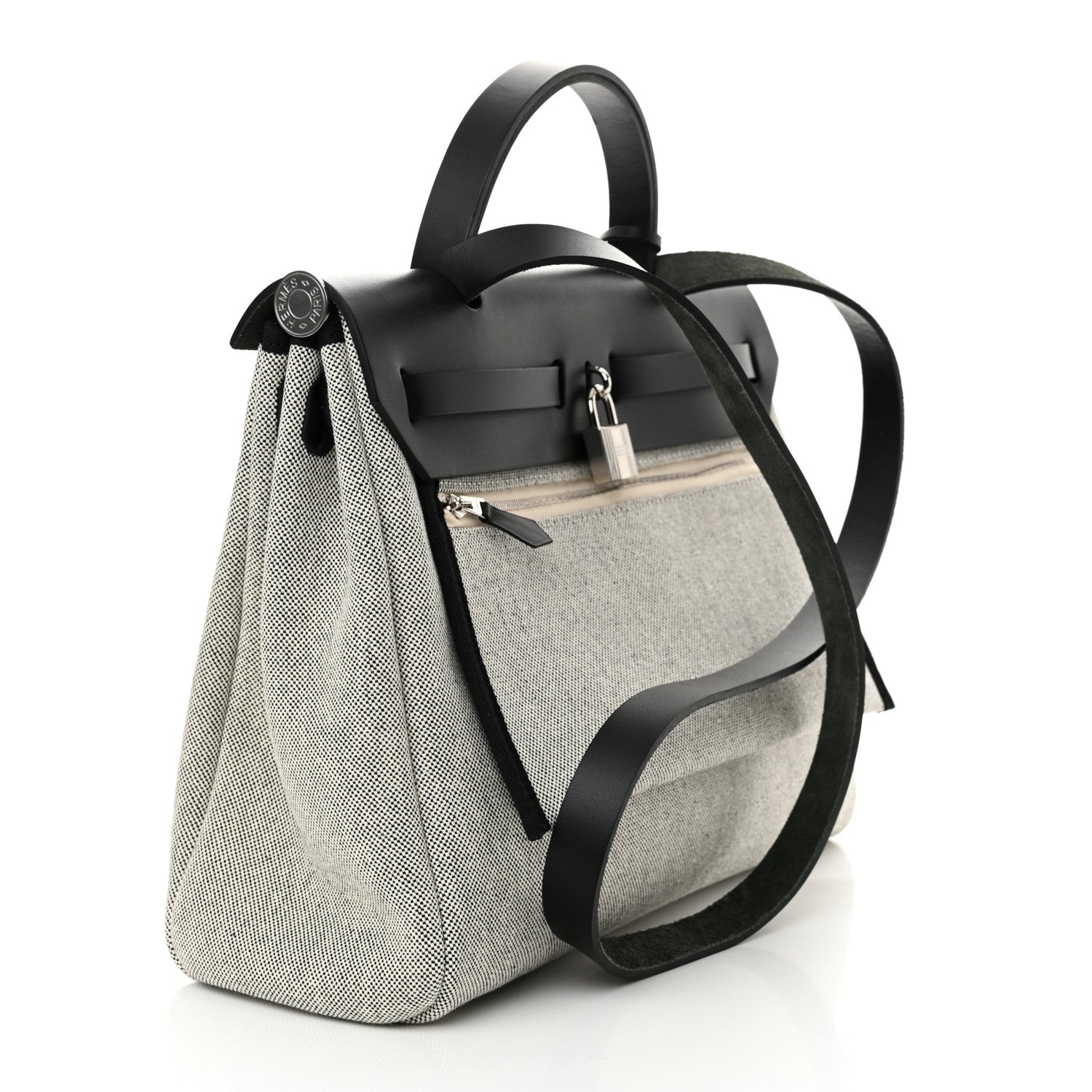 Hermes H Plume Canvas Vache Hunter Circuit Rider Hobnailed Herbag Zip Retourne 31 PM Black Ecru 4 of 12